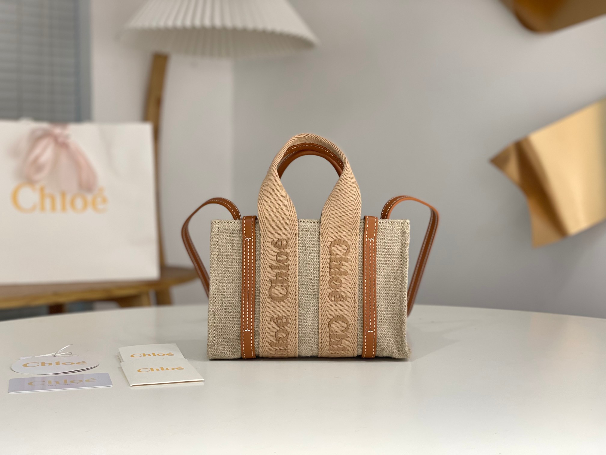 Chloé Mini Woody Tote Bag strap brown| Neutrals