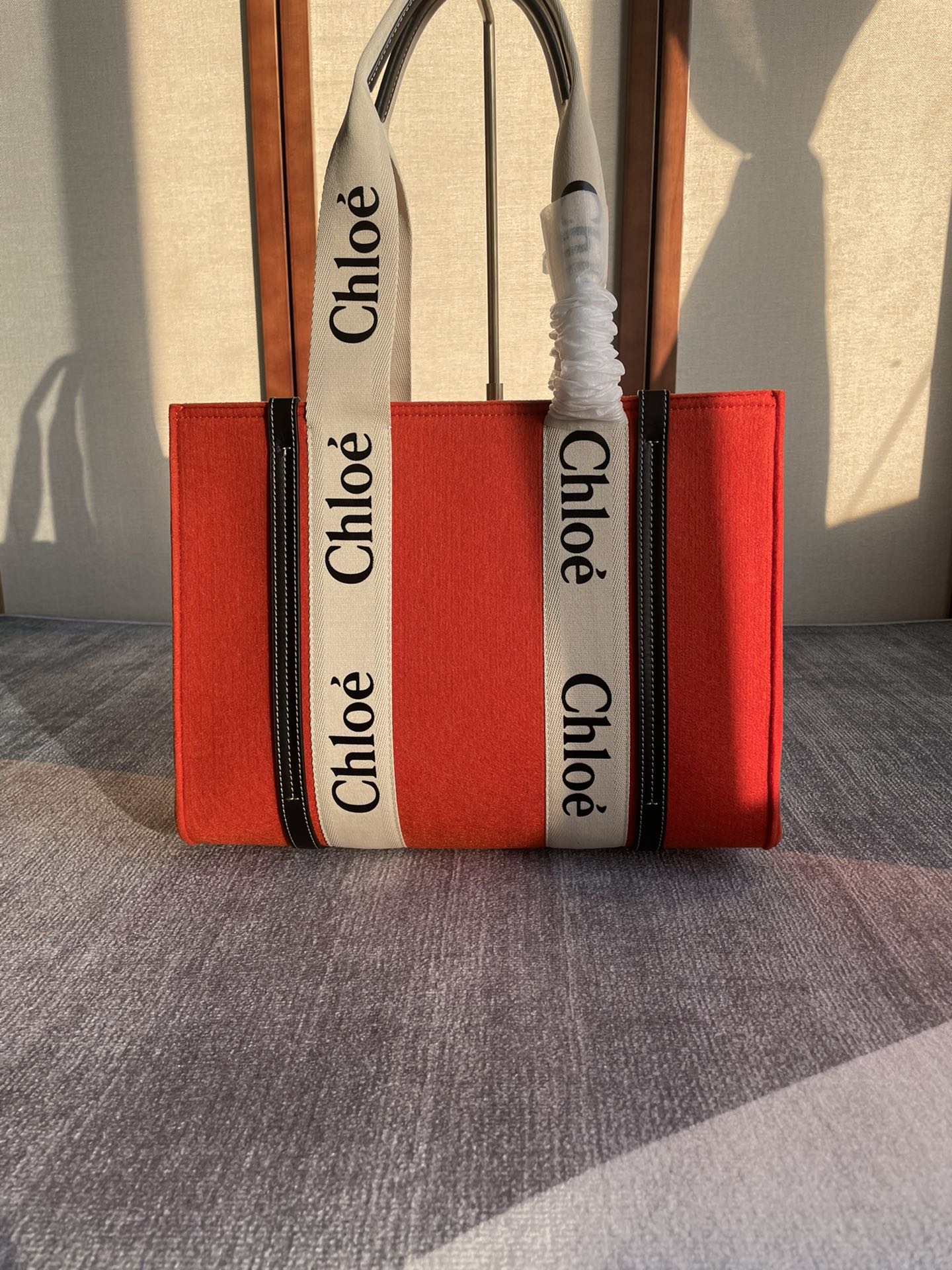 Chloe Orange Wool/Leather Small Woody Tote Bag