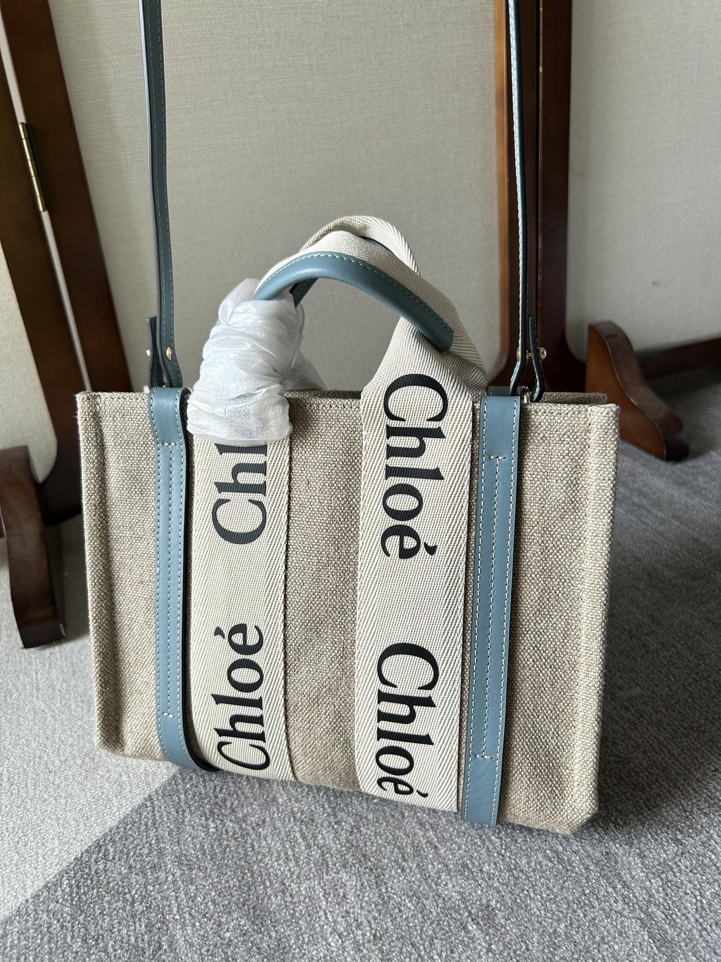 Chloé WOODY Small Tote Bag White Blue Cloth ref.1618217 – Chloe 00898