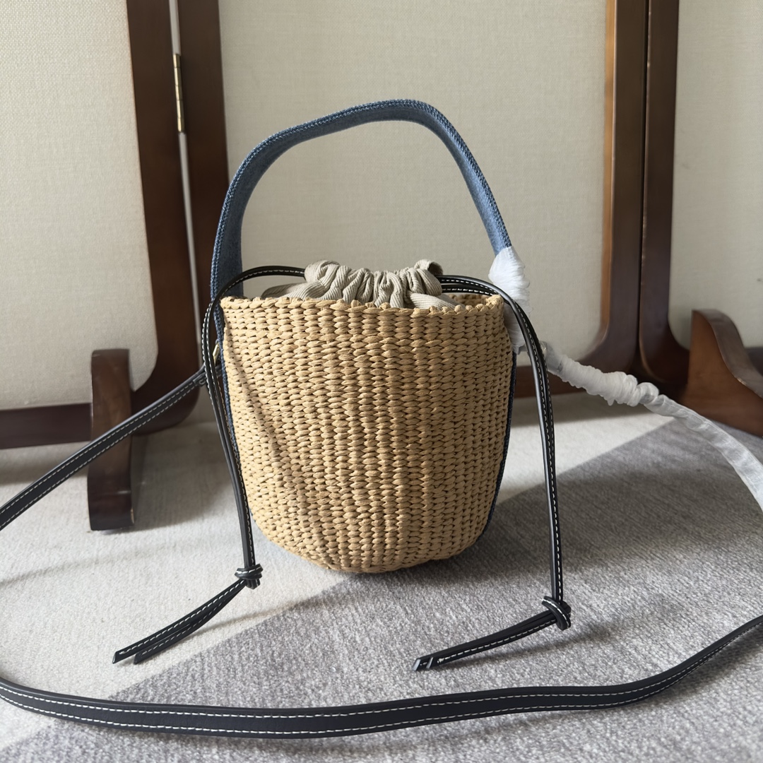 Chloé Chloe Woody Shoulder Bag Straw Canvas Beige