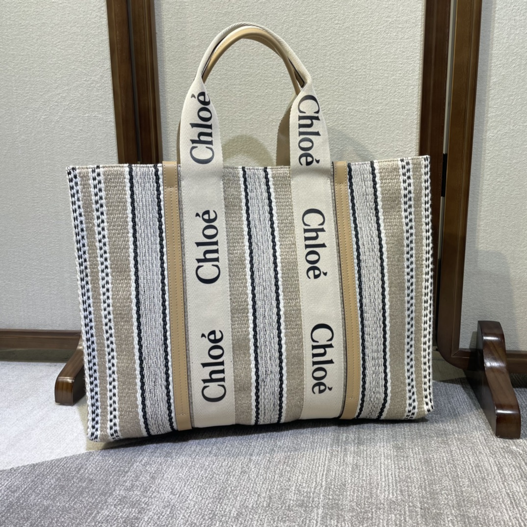 Chloé Tan Large Striped Woody Tote Chloe Chloe 01338