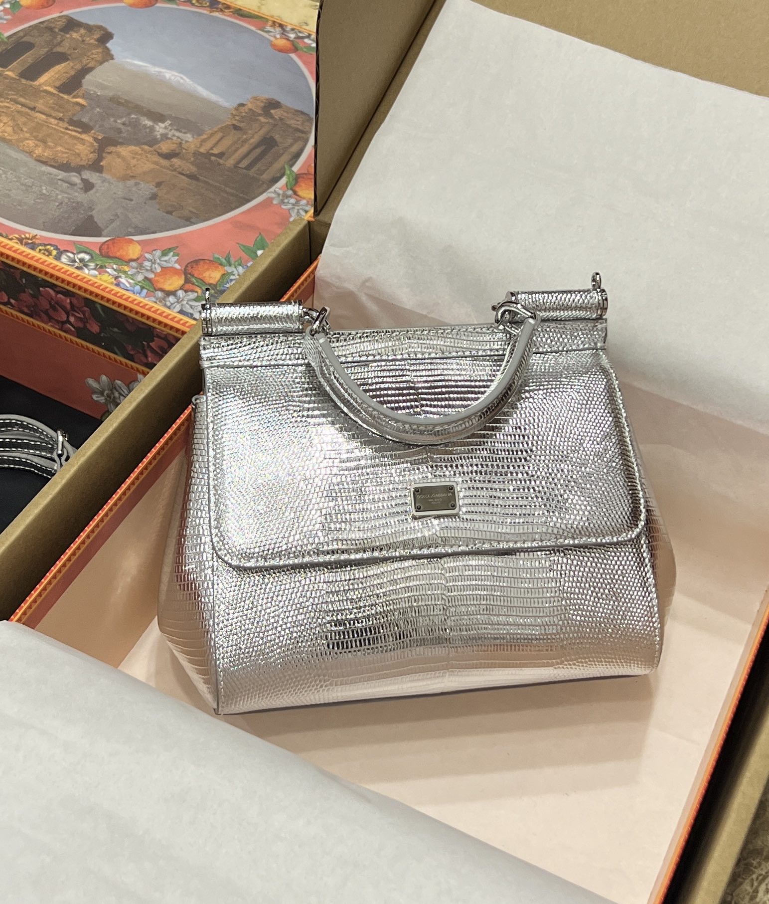 Dolce & Gabbana Satin Sicily bag with fusible rhinestones in Silver for Wome