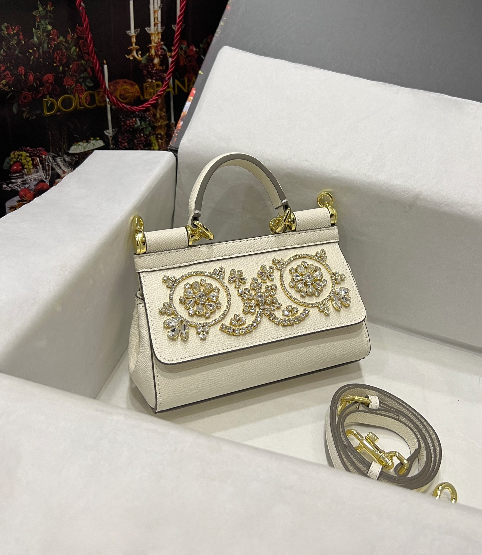 Dolce & Gabbana White Laser-Engraved Leather Small Miss