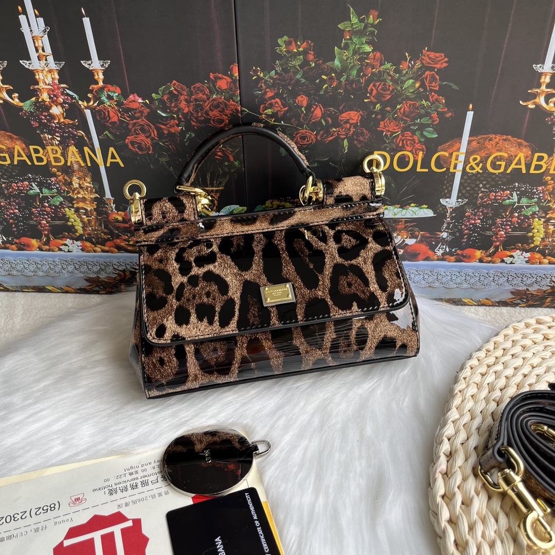 Dolce & Gabbana Small Sicily Patent Leopard-Print Top-