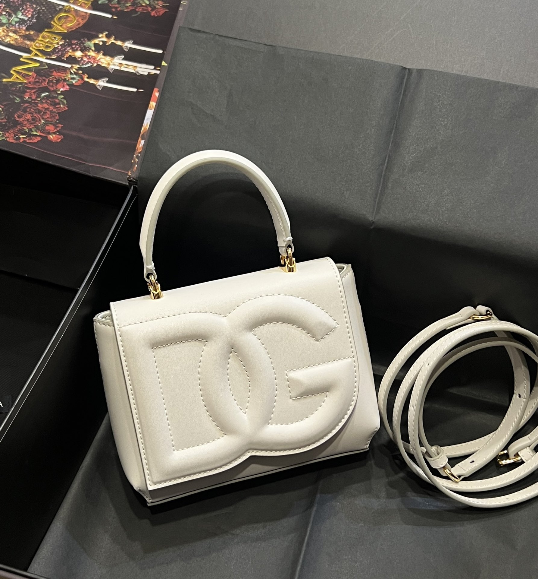 Dolce & Gabbana DG Logo Leather Shoulder Bag  white