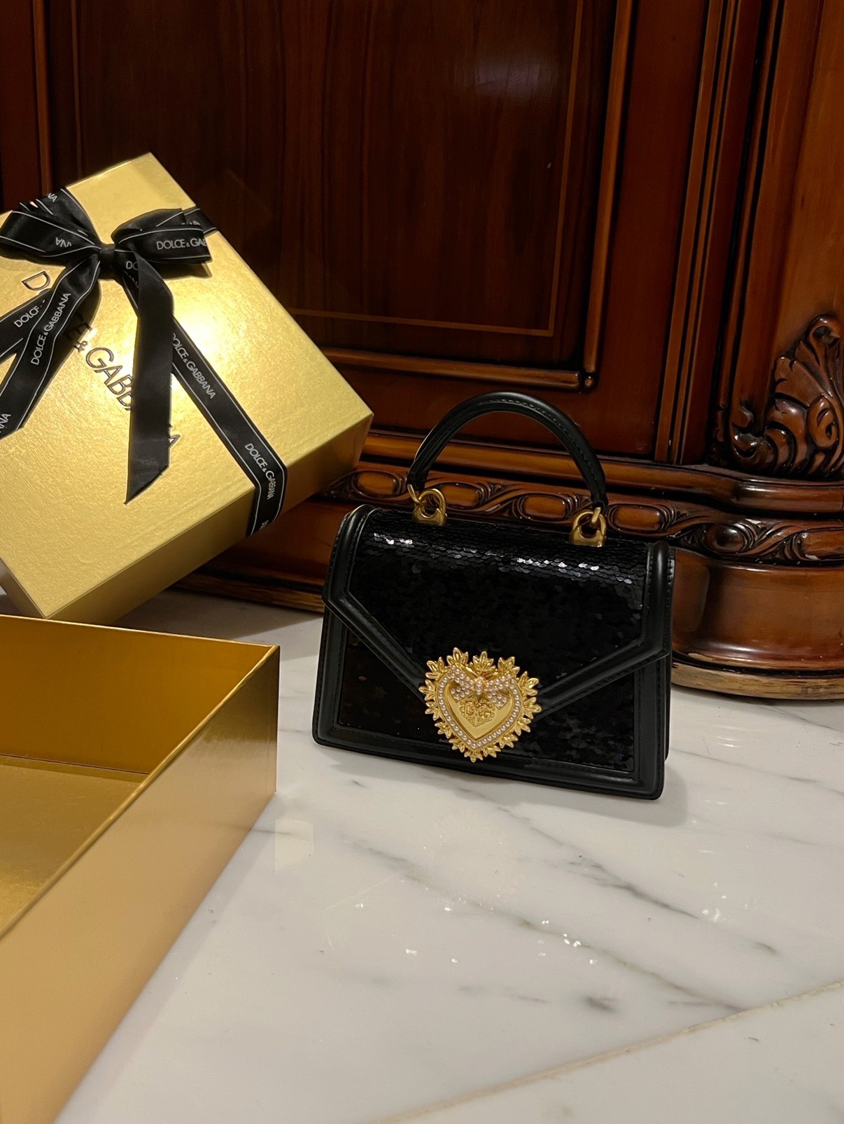 Dolce & Gabbana Small Devotion bag in python skin in Black for Women