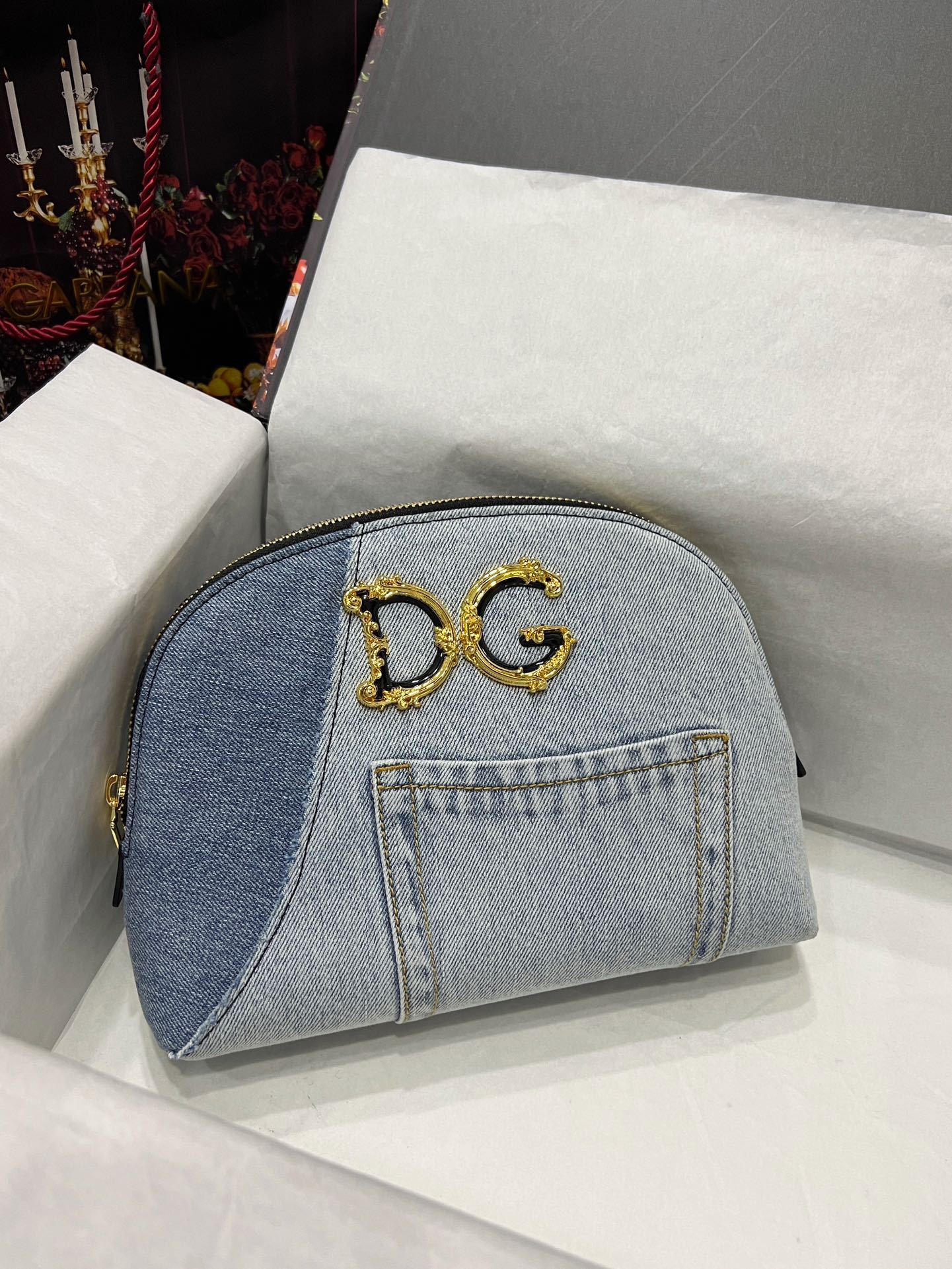 Dolce & Gabbana Dg Patchwork Denim Cosmetic Case in Blue |