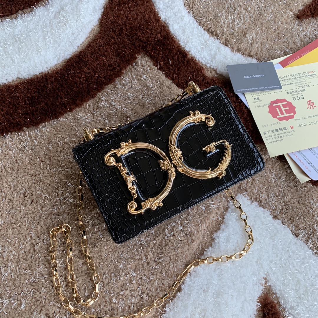 Dolce & Gabbana Crocodile Print Calfskin DG Girls Bag