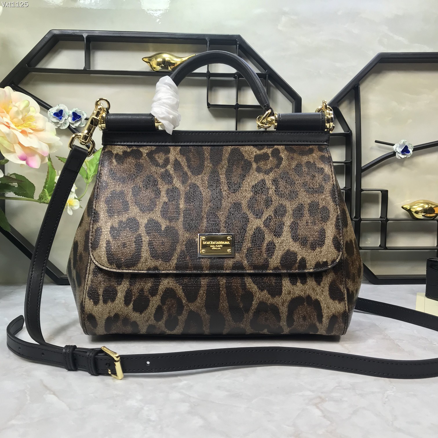 Dolce & Gabbana Black/Brown Leopard Print Coated Canvas