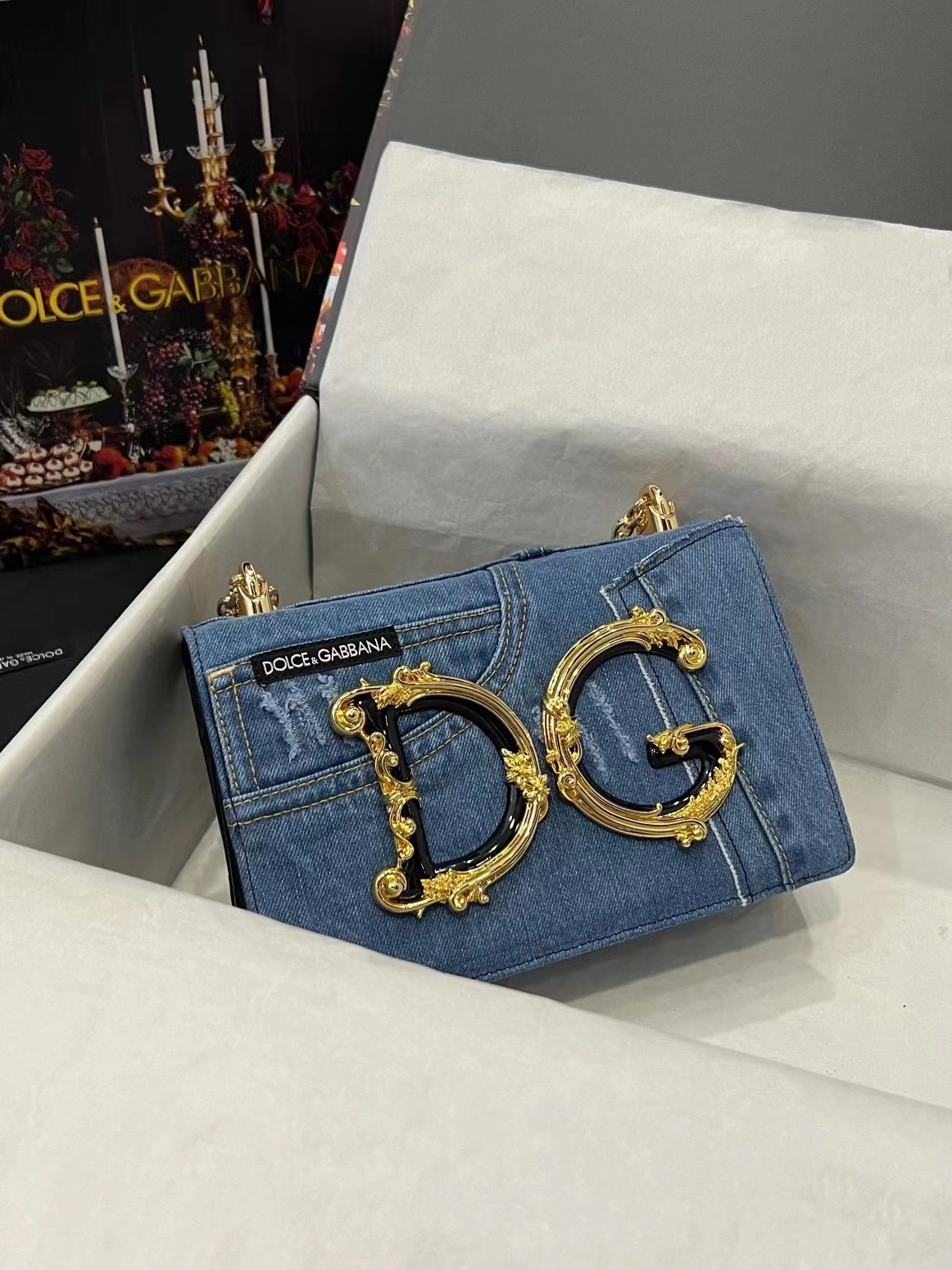 DOLCE & GABBANA Denim DG Girls Shoulder Bag Blue 12229