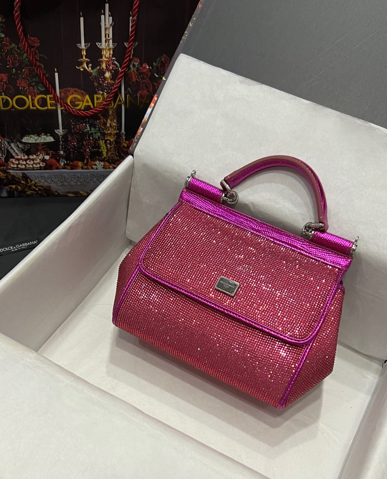 Dolce & Gabbana Sicily rhinestoned small satin bag