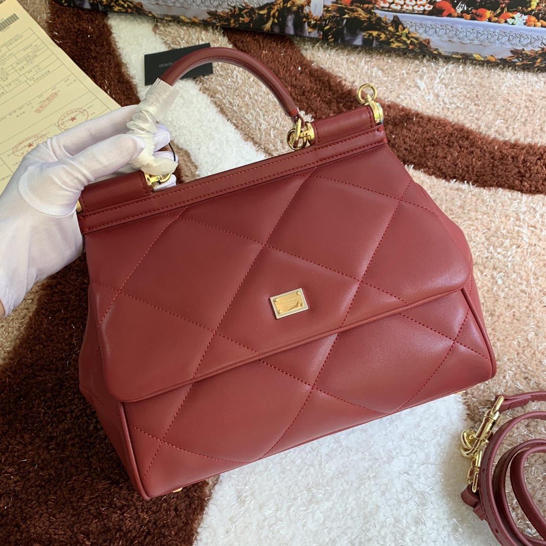 DOLCE & GABBANA Handbag Red Leather Sicily DG Shoulder bag red