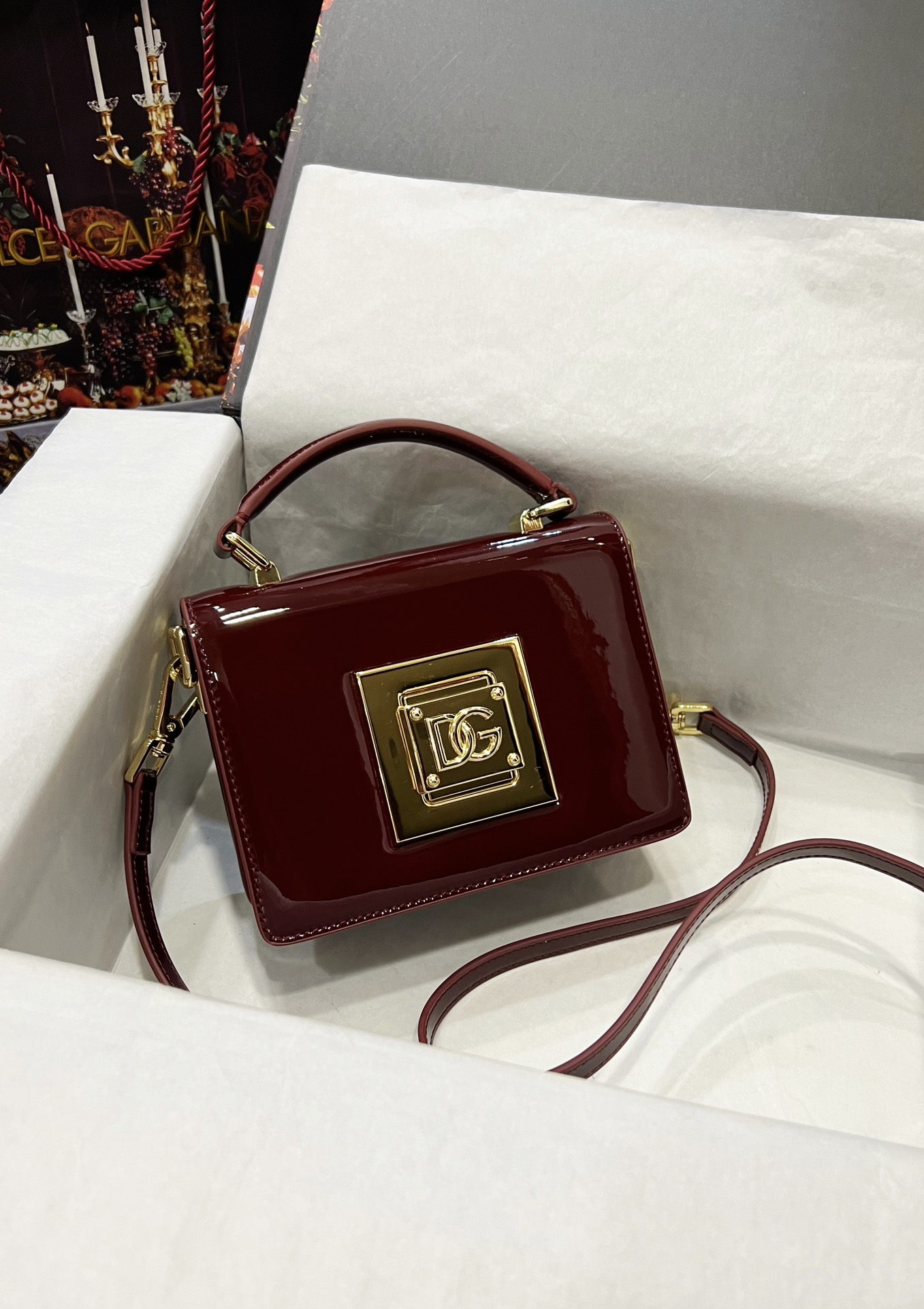 Dolce & Gabbana Dg Bella Shiny Leather Top Handle Bag In Red