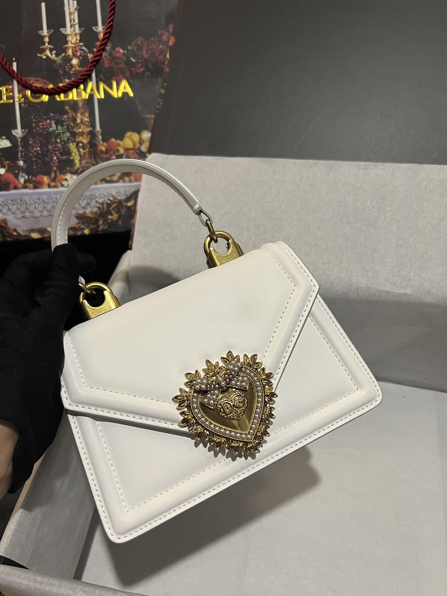 Dolce & Gabbana Small smooth calfskin Devotion bag in White for Women | Dolce&Gabbana® US