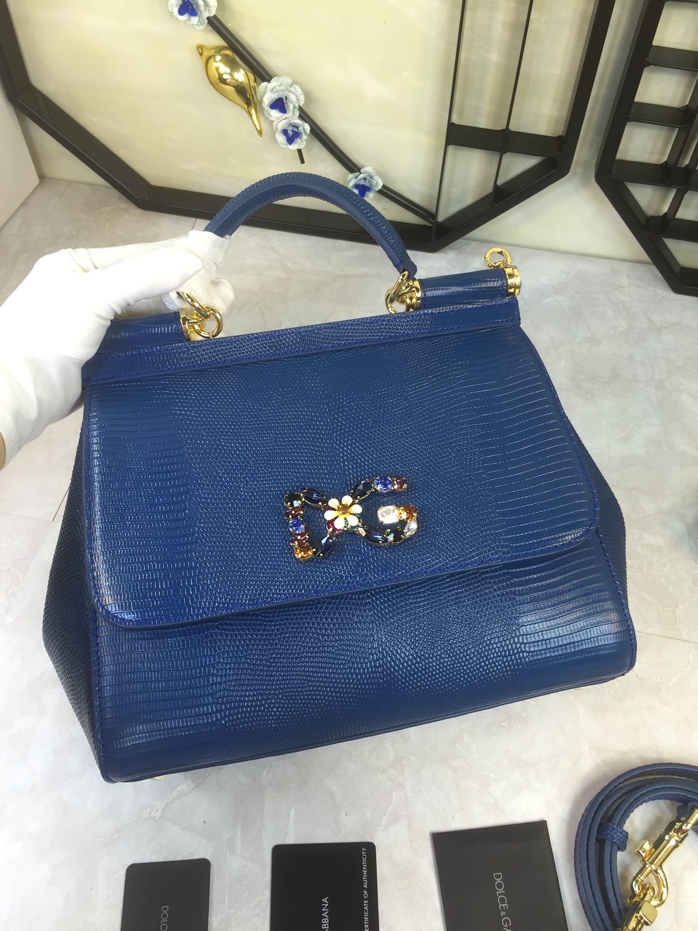 Dolce & Gabbana Lizard Miss Sicily Bag – Blue Handle Bags,