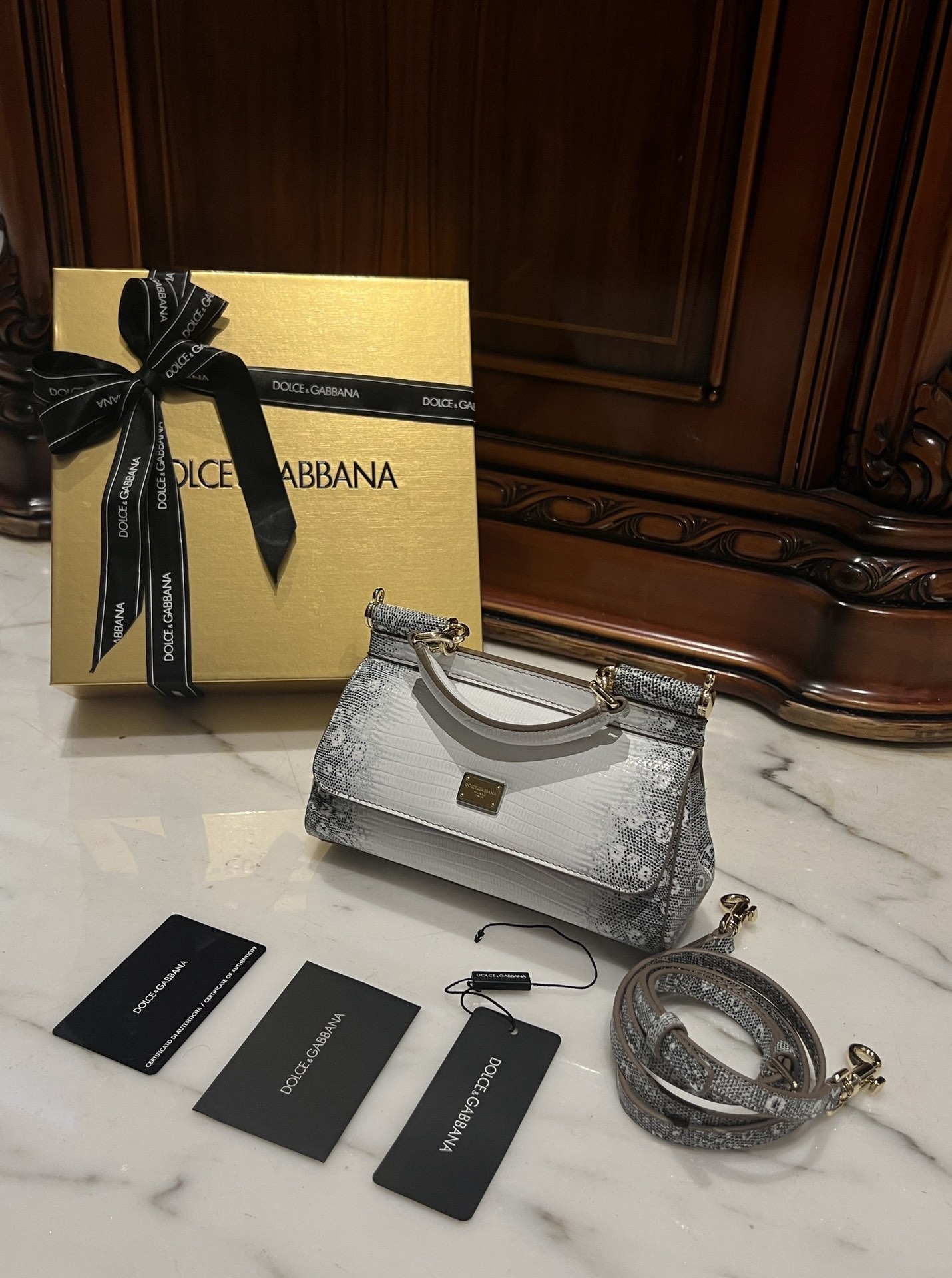 Dolce&Gabbana Sicily Small Lizard Top-Handle Bag