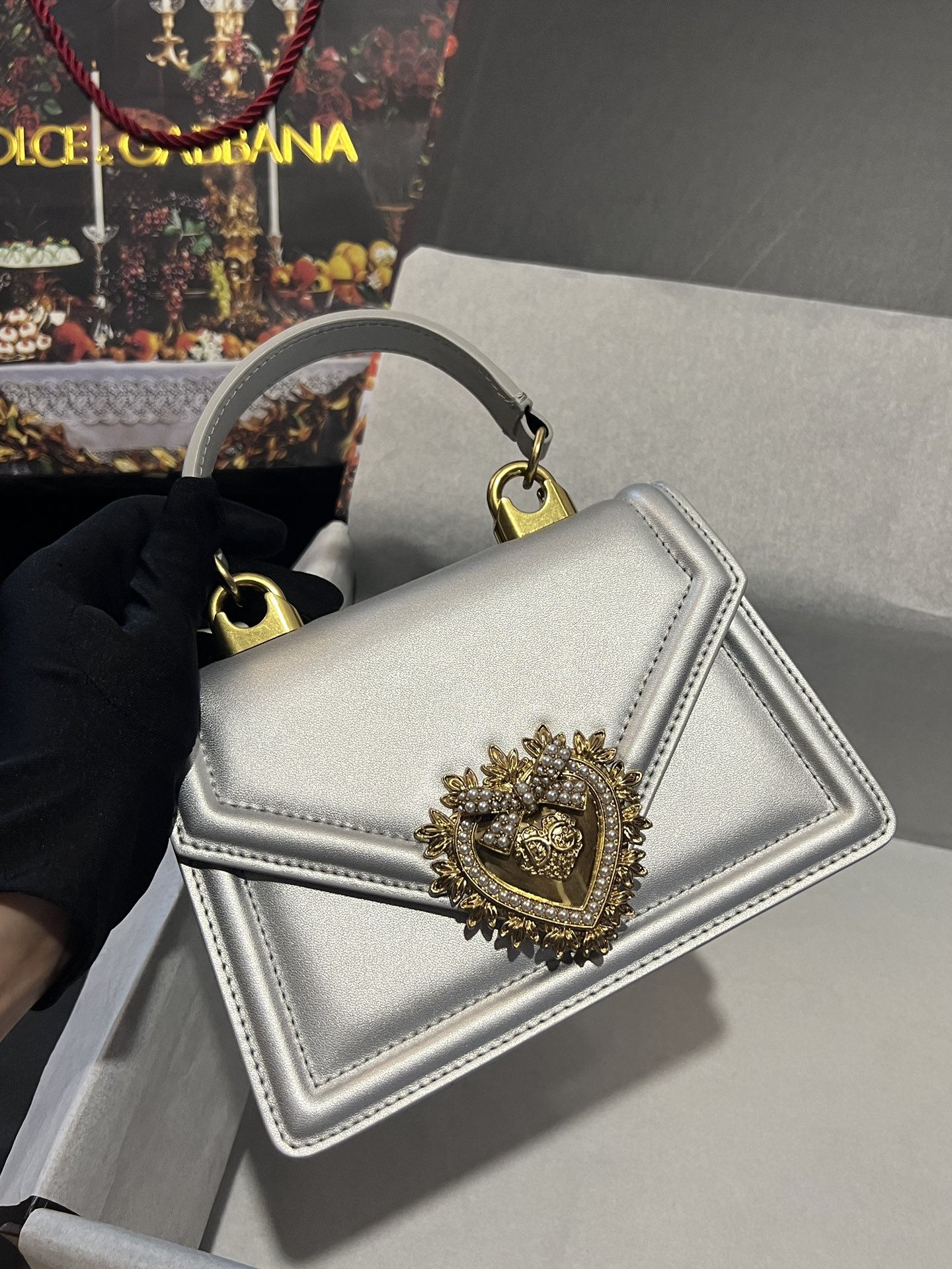 Devotion leather crossbody bag Dolce & Gabbana Silver in Leather – 43540486