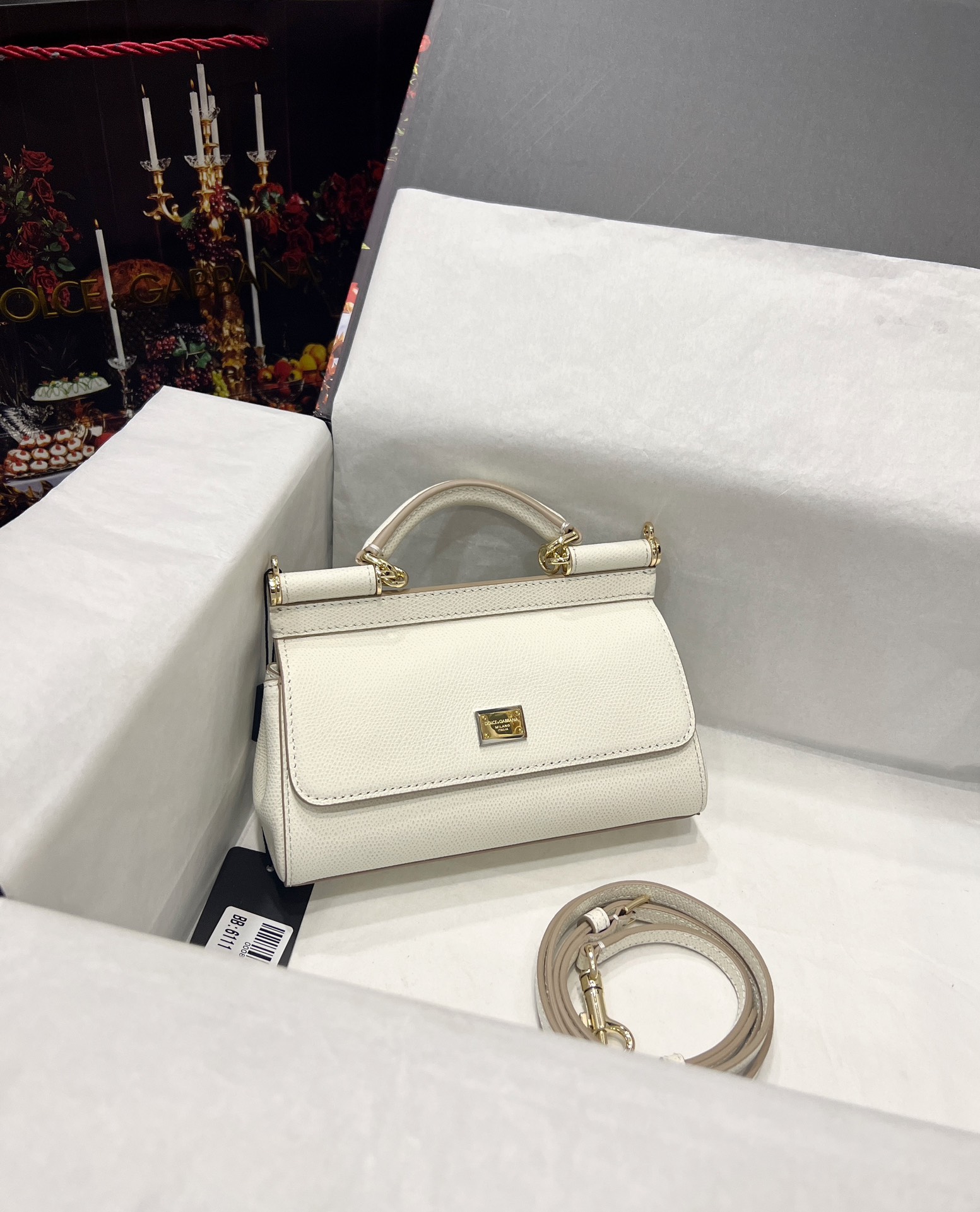 Dolce & Gabbana Sicily Small Ivory White Leather Top-Handle