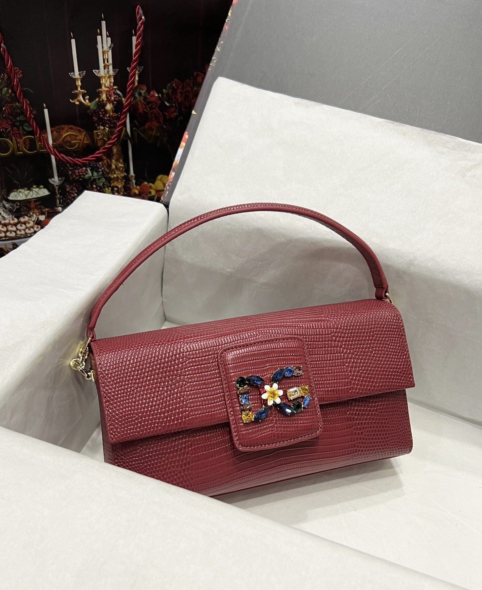 Dolce & Gabbana Embossed Leather Crossbody Bag red w/ Tags