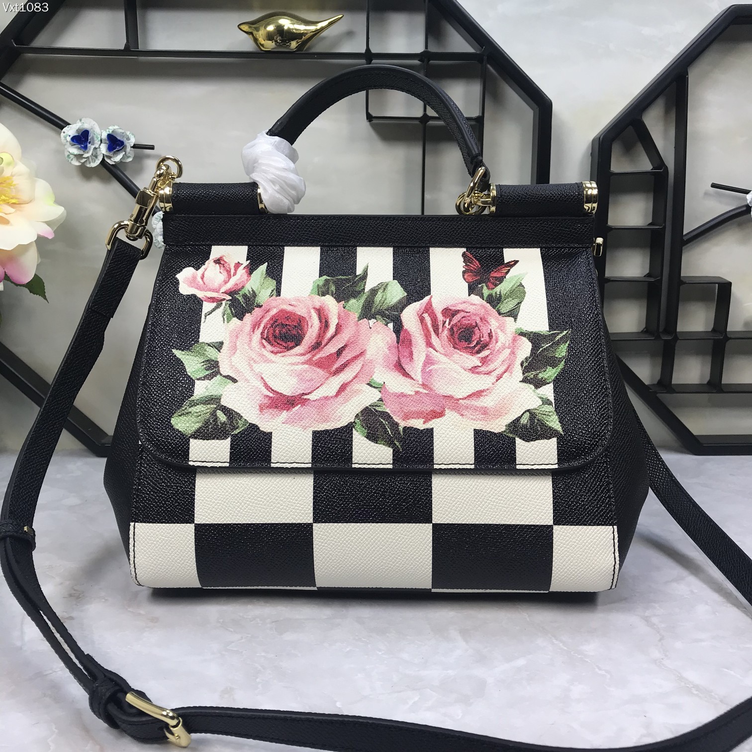 DOLCE & GABBANA Dauphine Print Checker Rose Medium