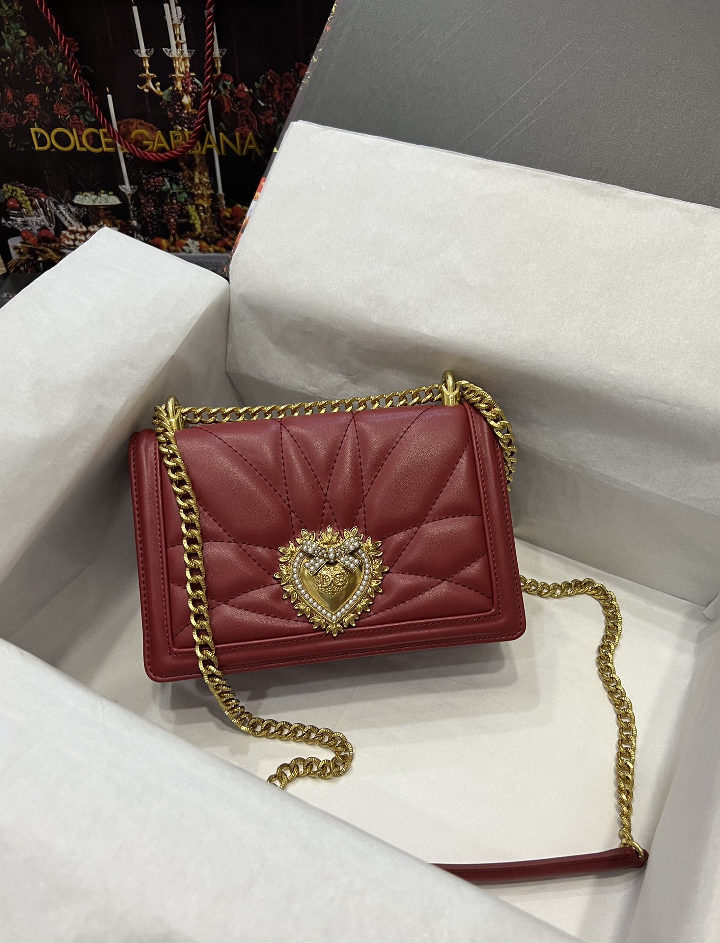 Dolce & Gabbana Medium Devotion bag in quilted nappa leather in Red for Wome