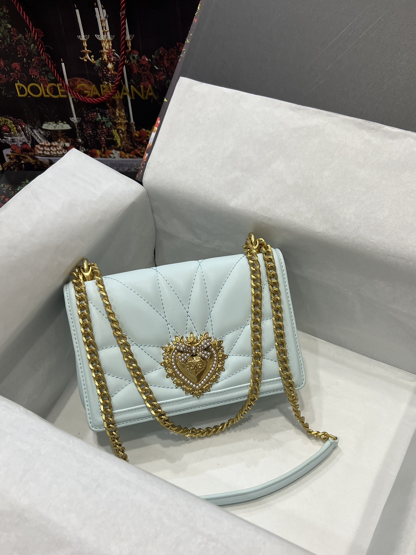 Dolce & Gabbana Medium Devotion bag in quilted nappa leather in White for