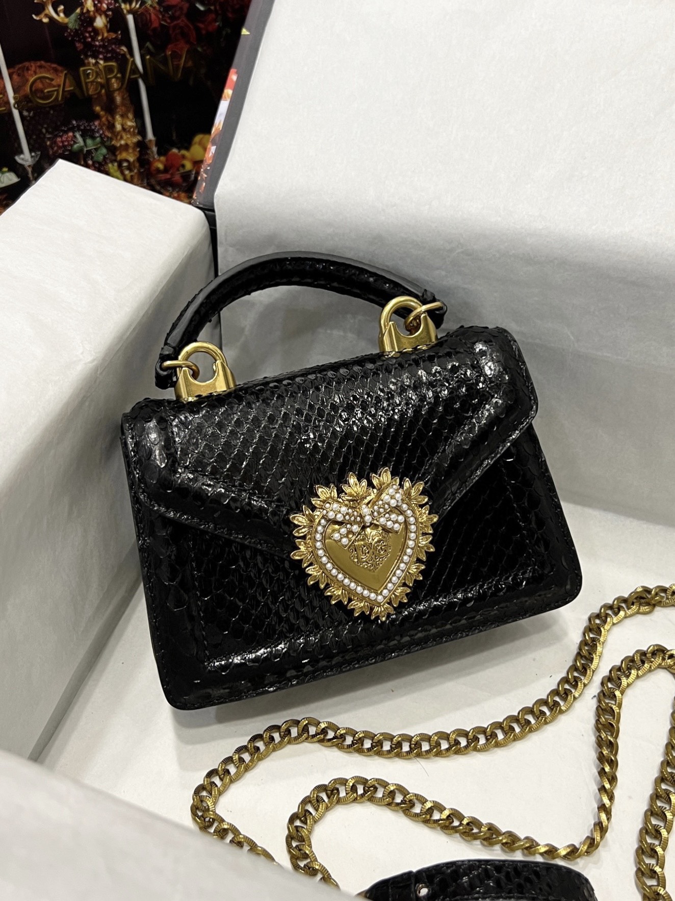 Dolce & Gabbana Small Devotion bag in python skin in Black for Women