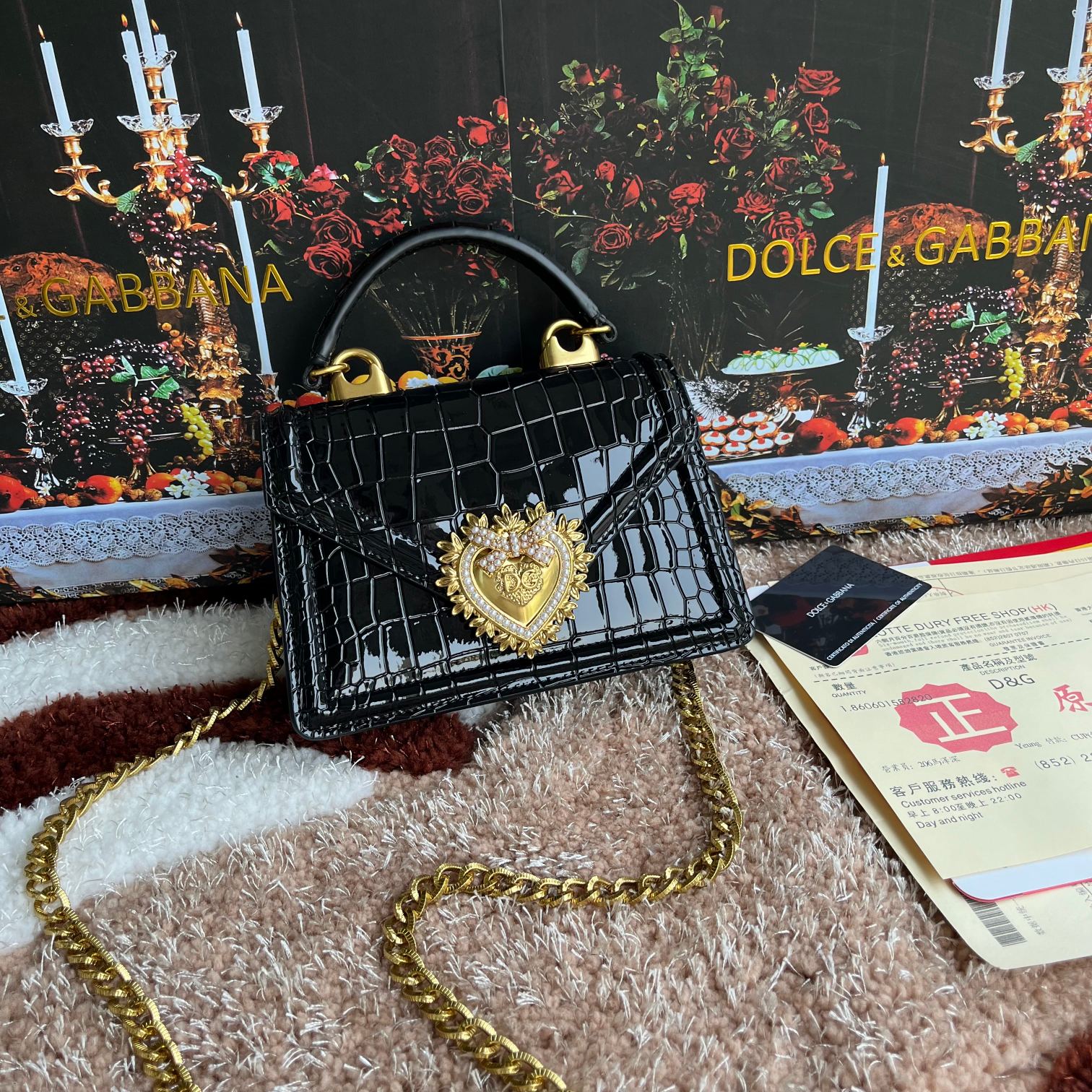 Dolce & Gabbana Small Devotion bag in shiny alligator skin in Black for Women