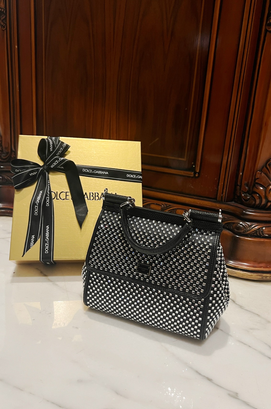Dolce&Gabbana Sicily Small Crystal Satin Top-Handle Bag