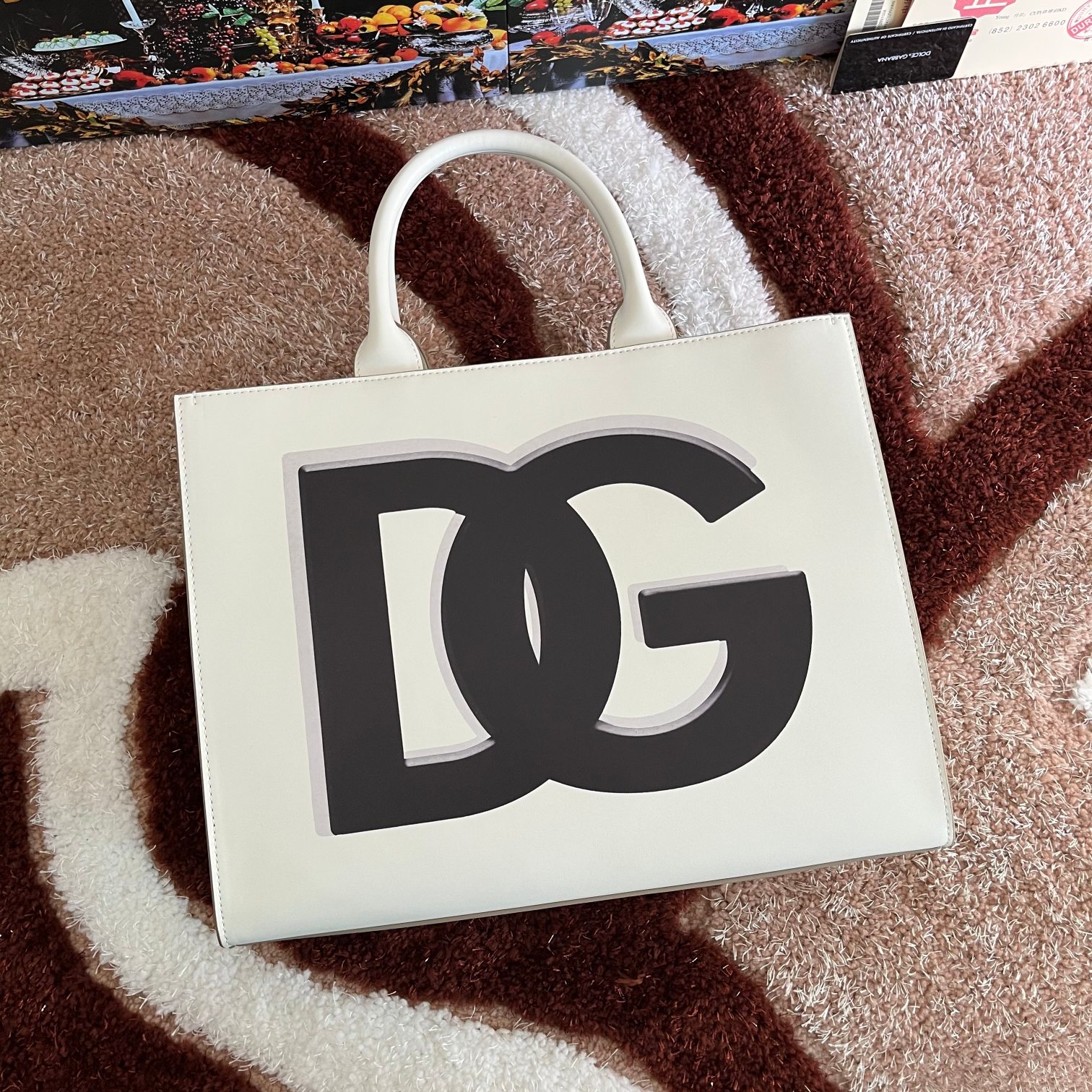 DOLCE & GABBANA Bag White Logo Print DG Daily Calfskin