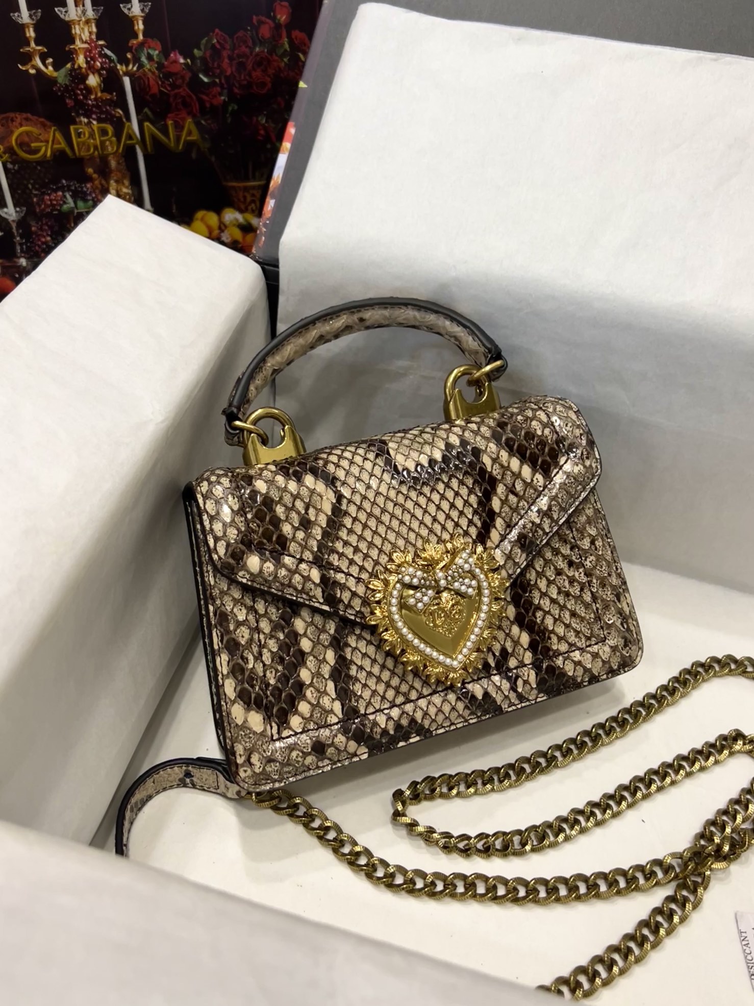 Dolce & Gabbana Small Devotion bag in python skin in NUDE for Women |