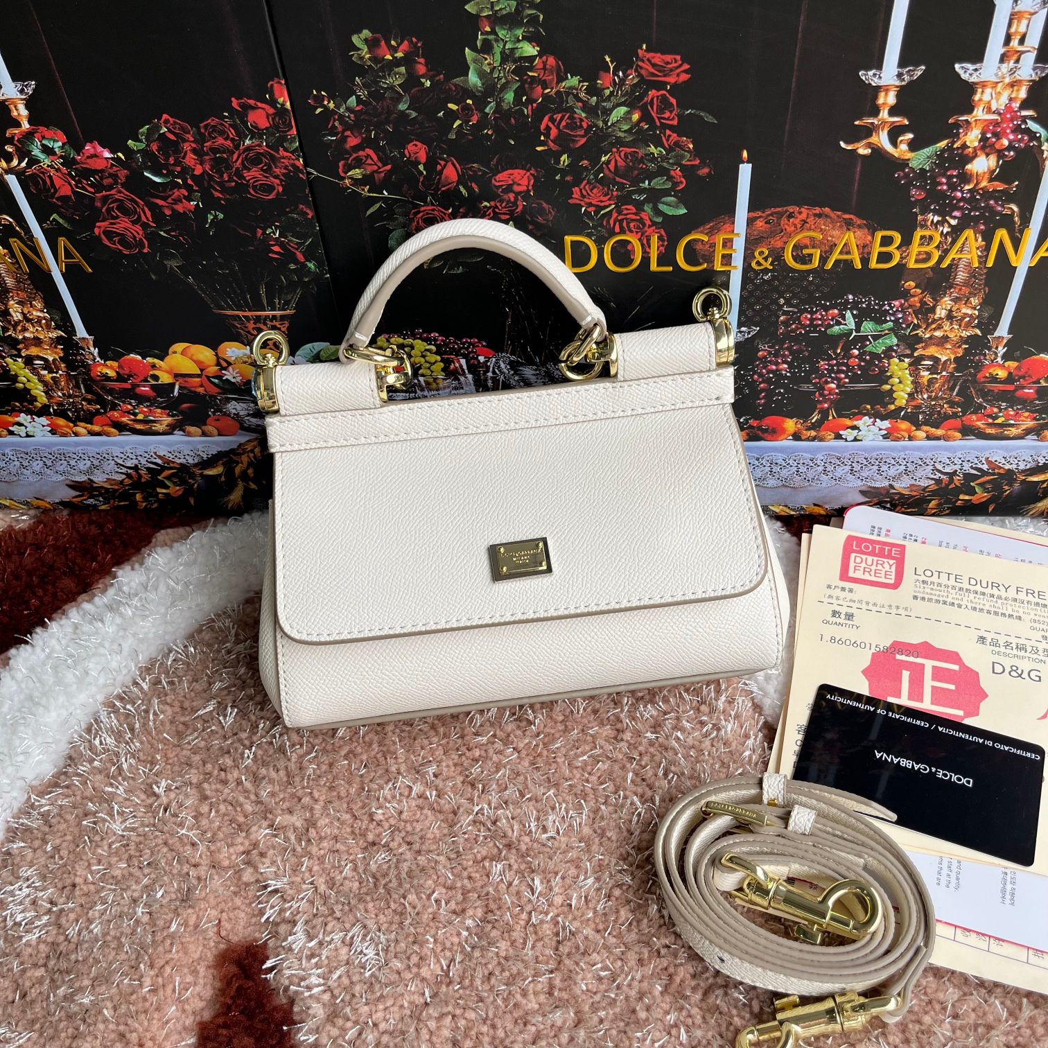 Dolce & Gabbana Sicily Small Ivory White Leather Top-Handle Bag | eBay