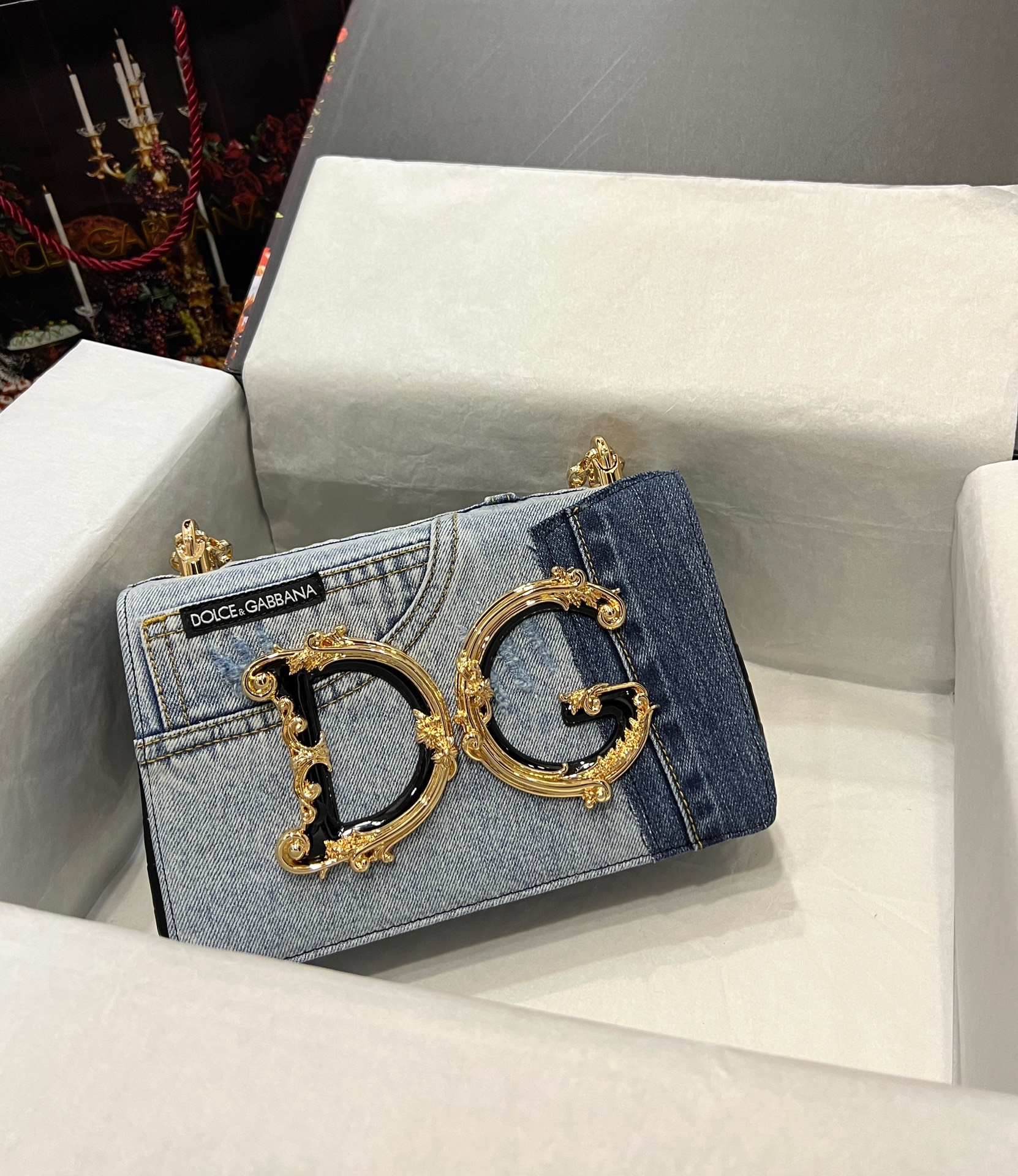 Dolce & Gabbana DG Girls bag in patchwork denim and plain calfskin in