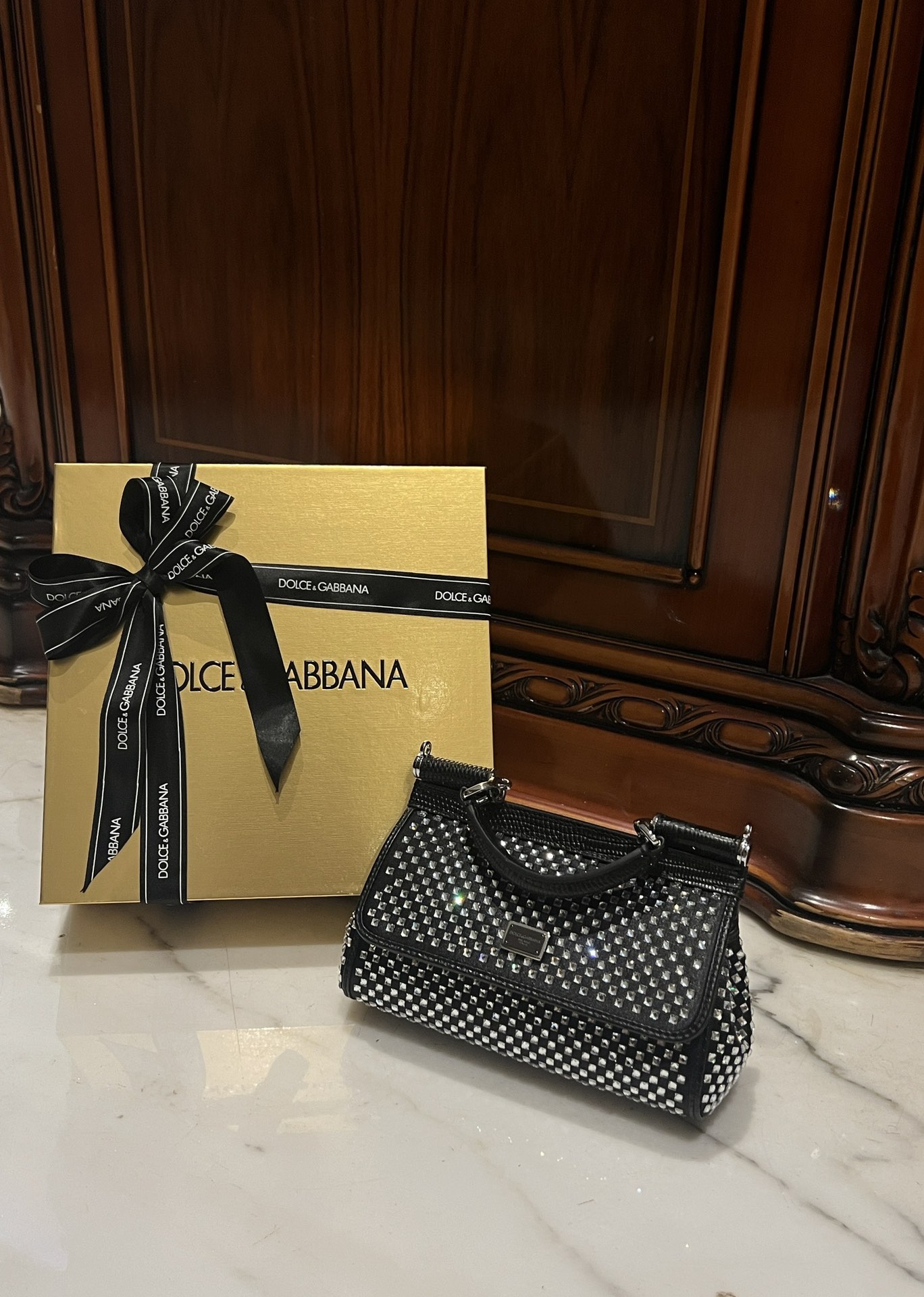 DOLCE GABBANA Crystal Small Miss Sicily Satchel Black