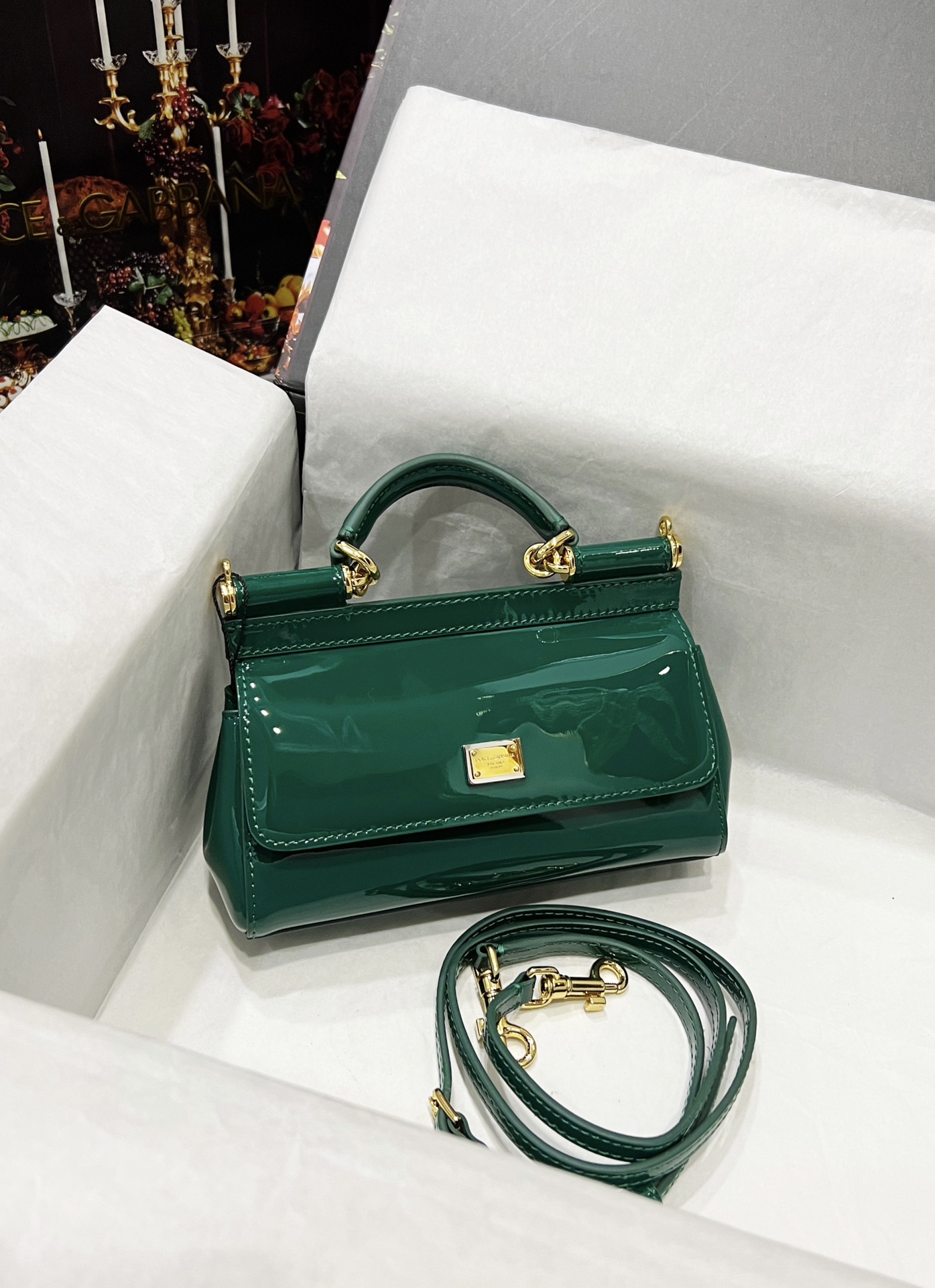 Dolce & Gabbana Small Sicily patent-leather Tote Bag | Green