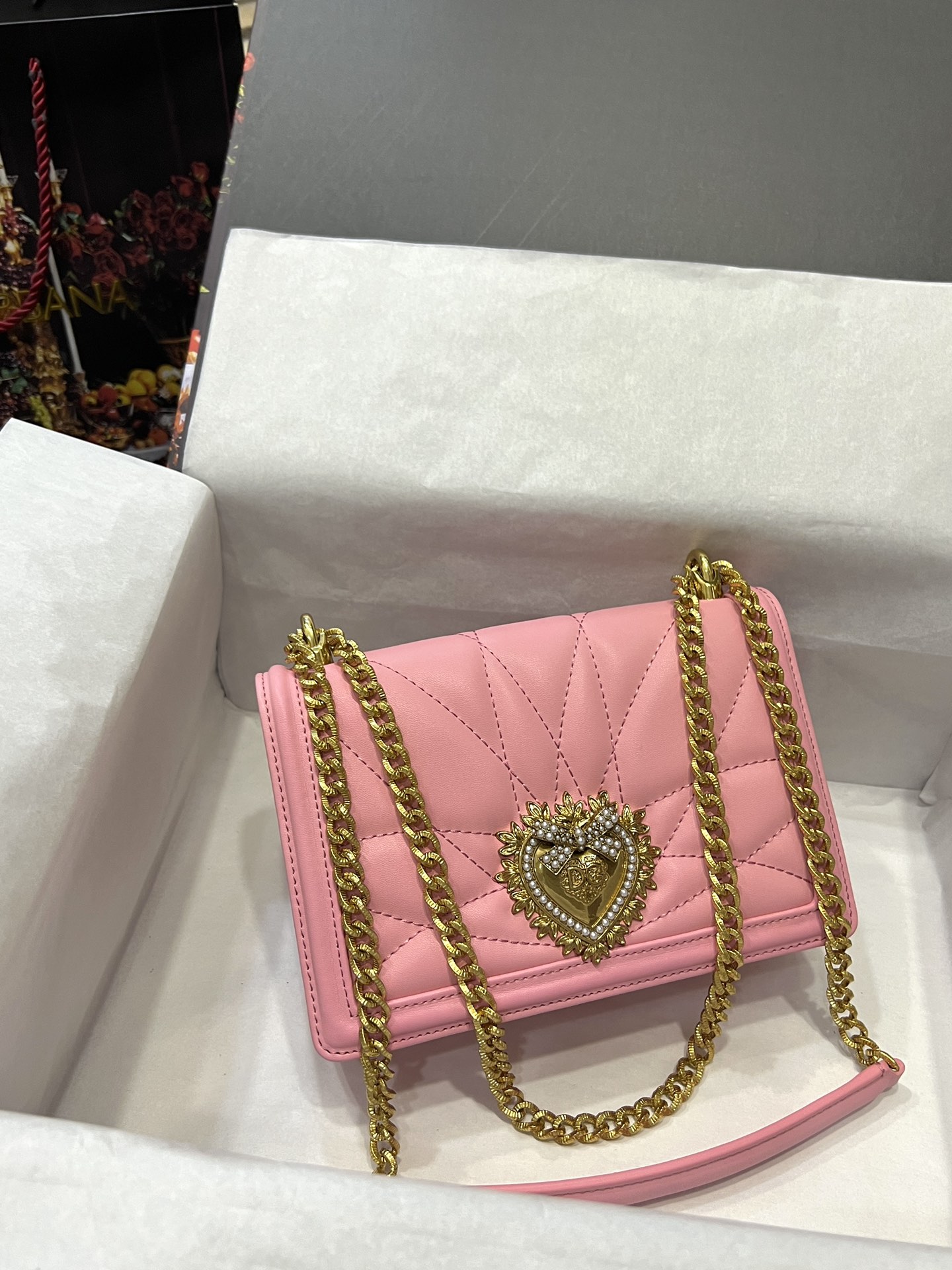 DOLCE & GABBANA DG Pearl Gold Heart Leather Crossbody