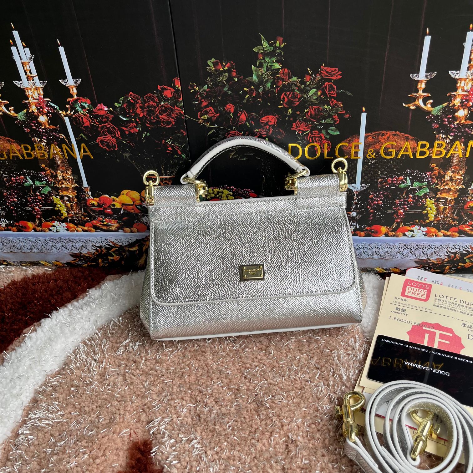 DOLCE GABBANA Metallic Dauphine Mini Miss Sicily siver
