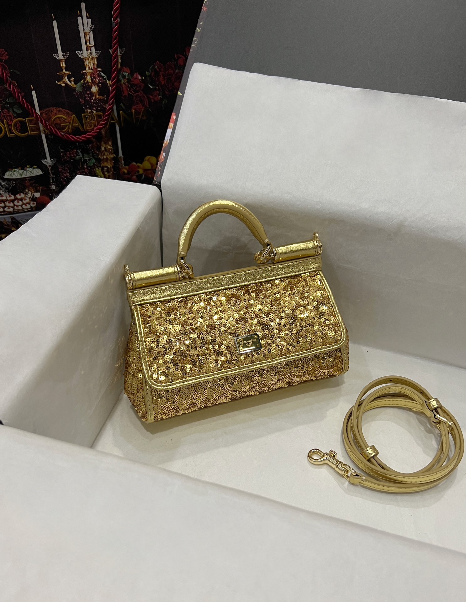 Dolce & Gabbana Sicily Small Shoulder Bag in gold|