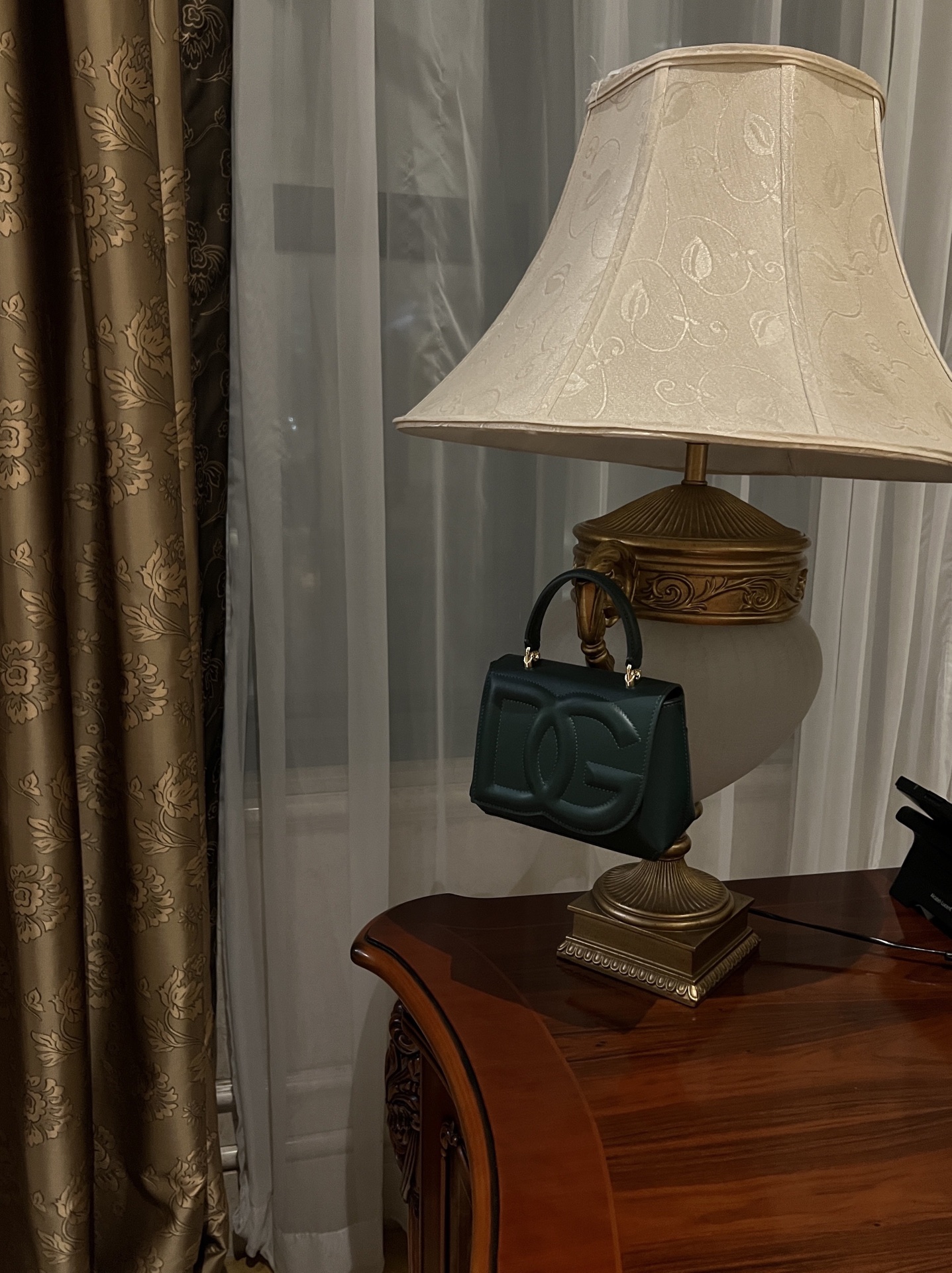 DOLCE GABBANA Calfskin DG Logo Top Handle Tote green