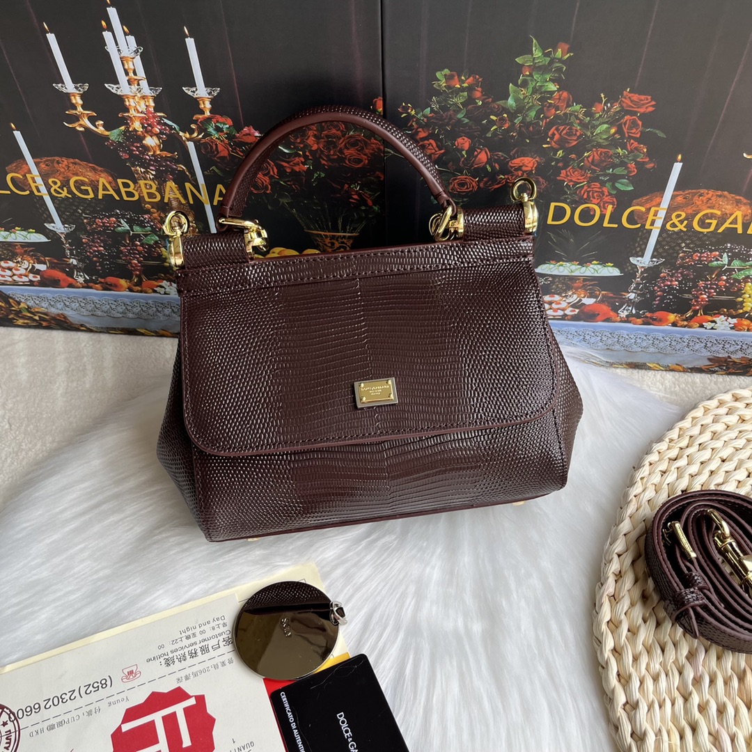 Dolce & Gabbana Burgundy Lizard Embossed Leather