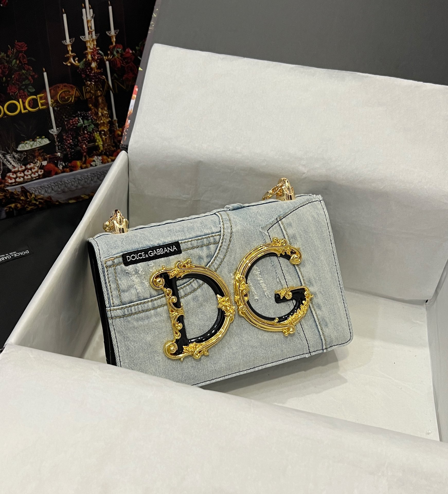 Dolce & Gabbana DG Girls bag in patchwork denim and plain calfskin in