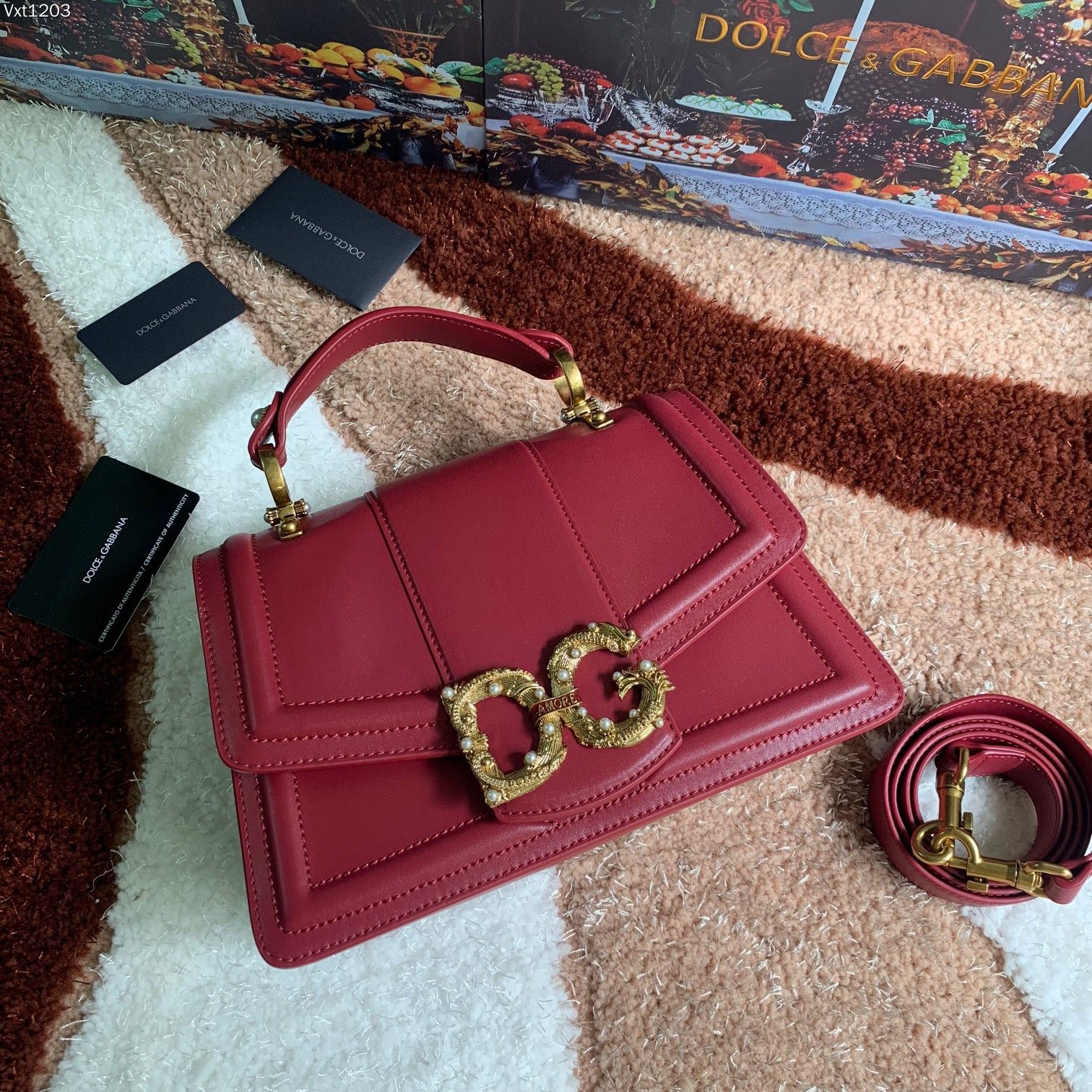 DOLCE & GABBANA Handbag Red Leather DG Logo Amore