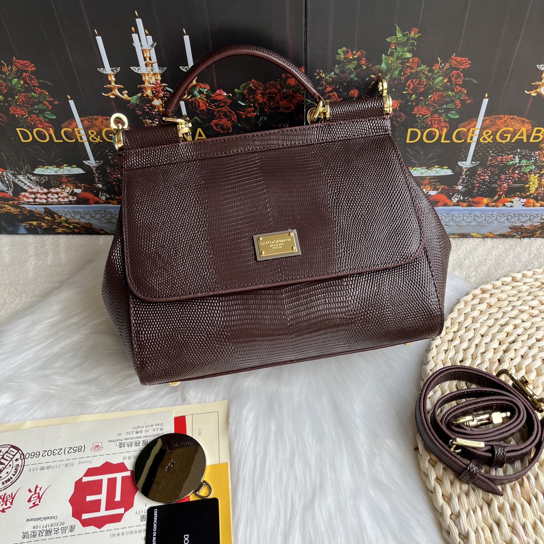 Dolce & Gabbana Burgundy Lizard Embossed Leather