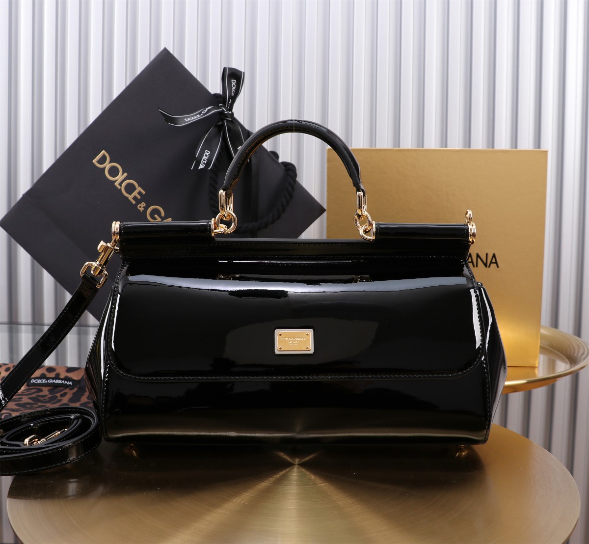 Dolce & Gabbana Black Patent Leather Long Medium Miss