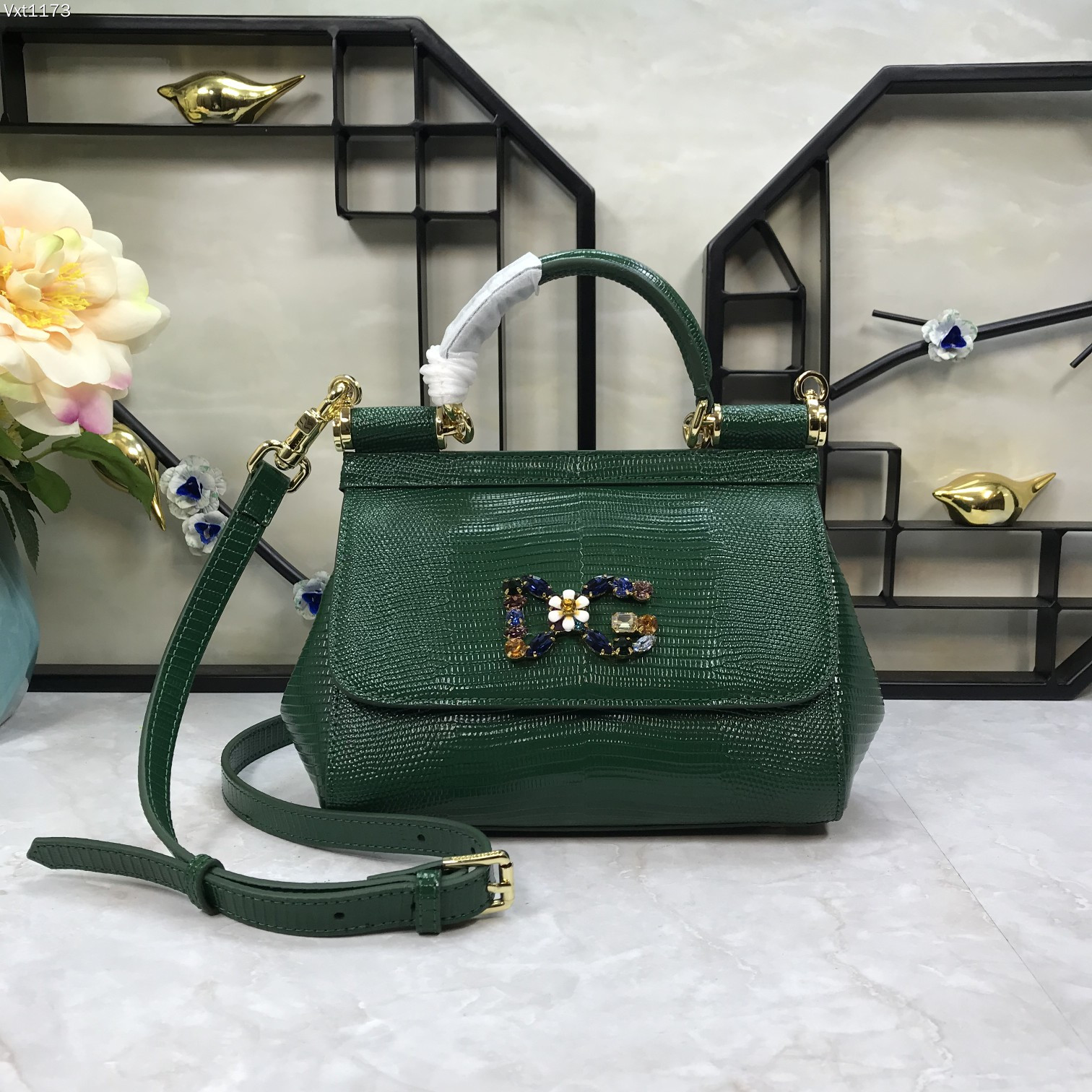 DOLCE & GABBANA Emerald Green Medium Sicily Bag Top