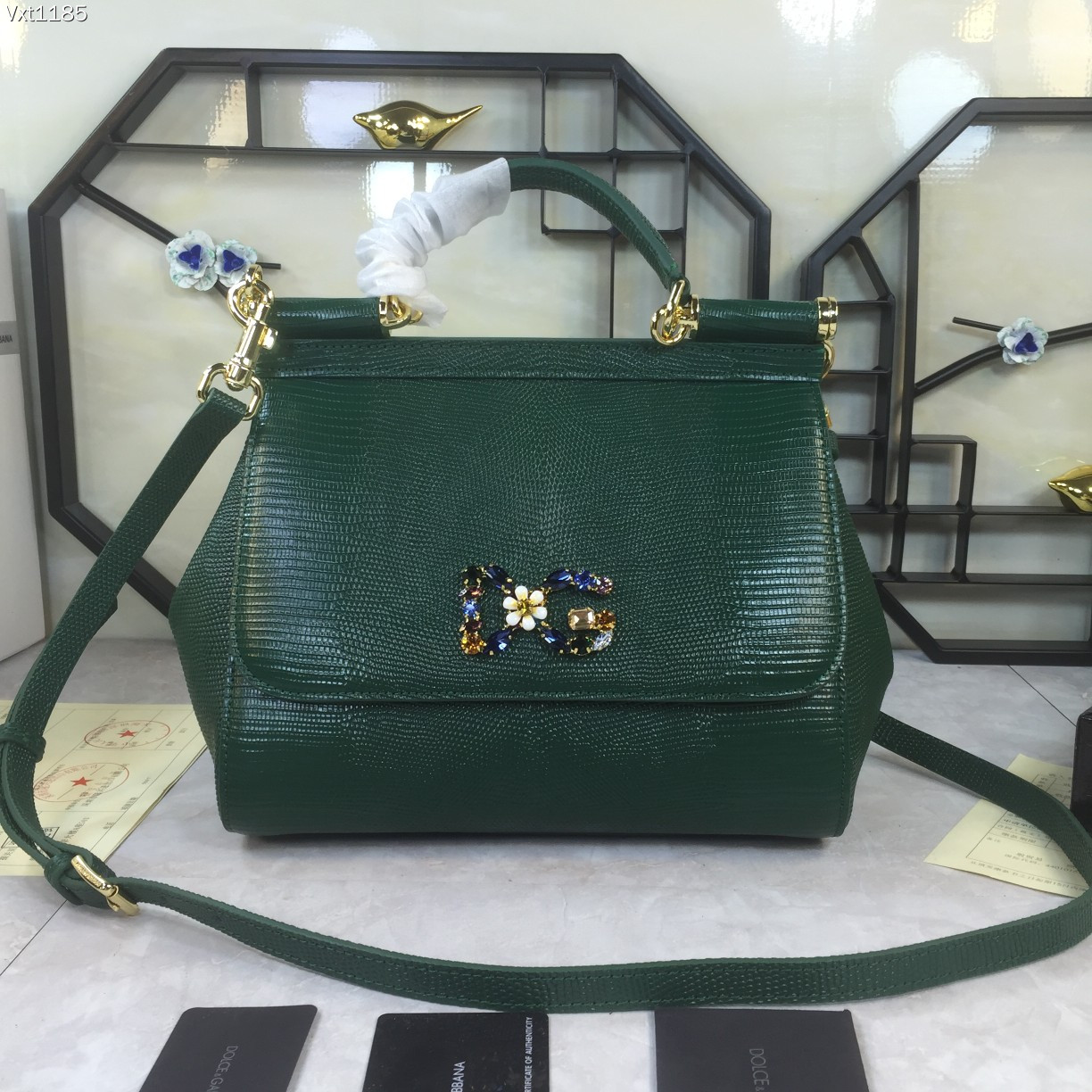 DOLCE & GABBANA Emerald Green Medium Sicily Bag Top