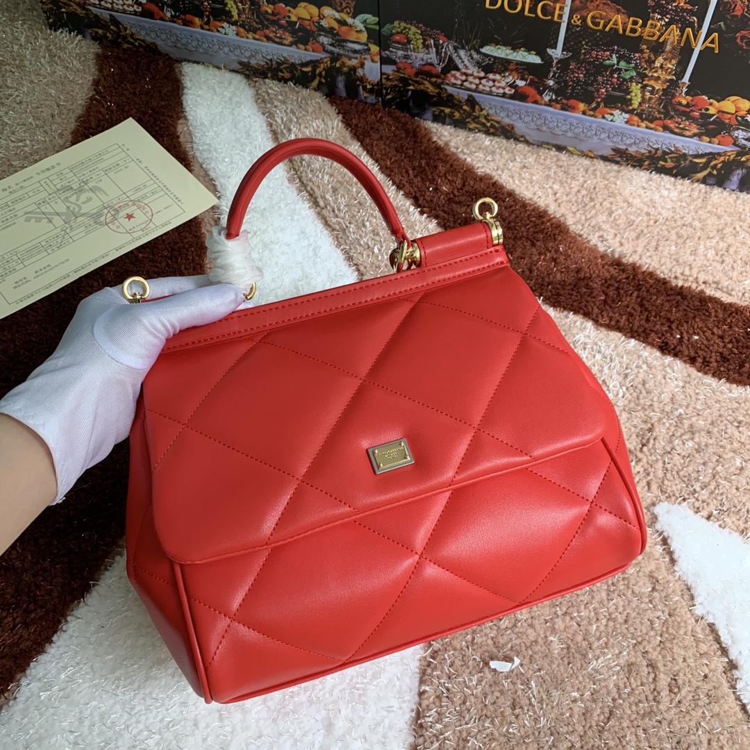 DOLCE & GABBANA Calfskin Quilted Small Miss Sicily Satchel red
