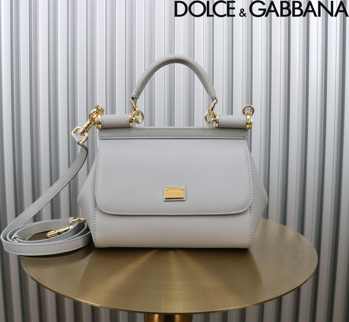 Dolce & Gabbana Grey Leather Medium Miss Sicily Top Handle