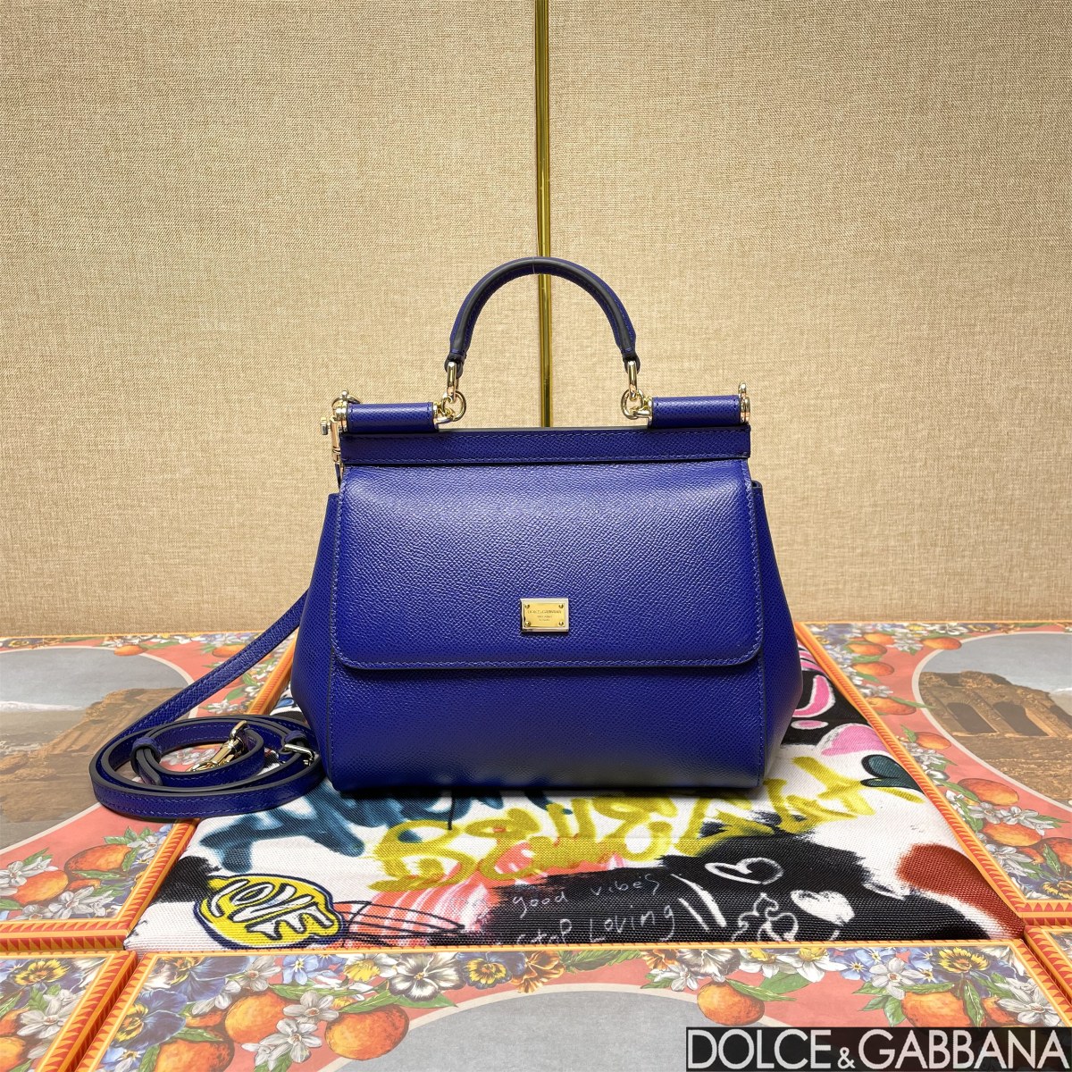 Dolce & Gabbana Blue Leather Small Miss Sicily Top Handle