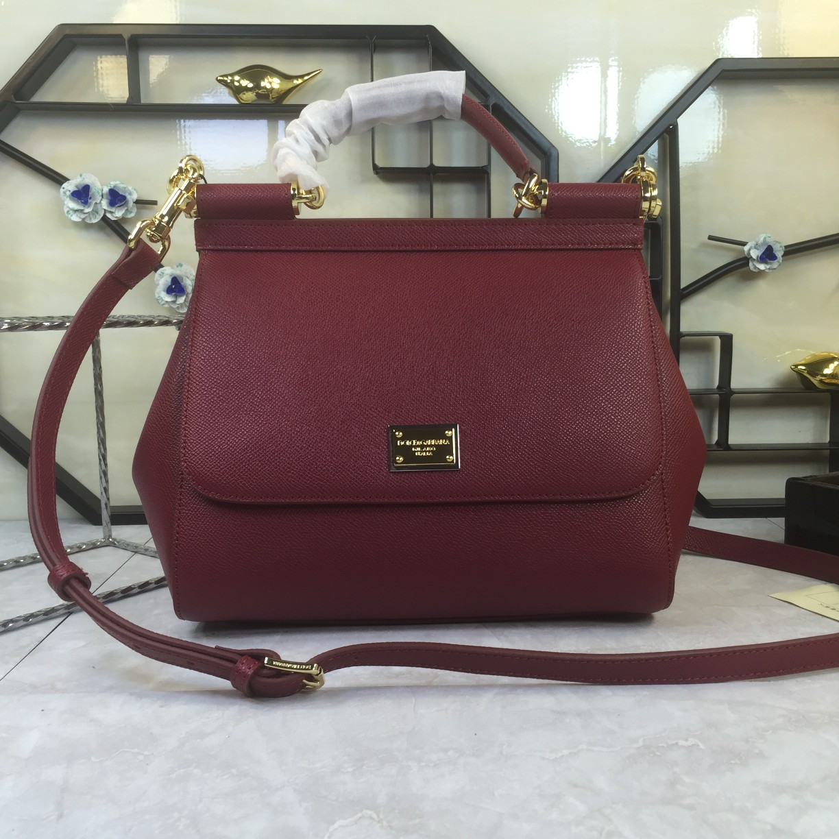 DOLCE GABBANA Dauphine Medium Miss Sicily Satchel Dark Red 1400982
